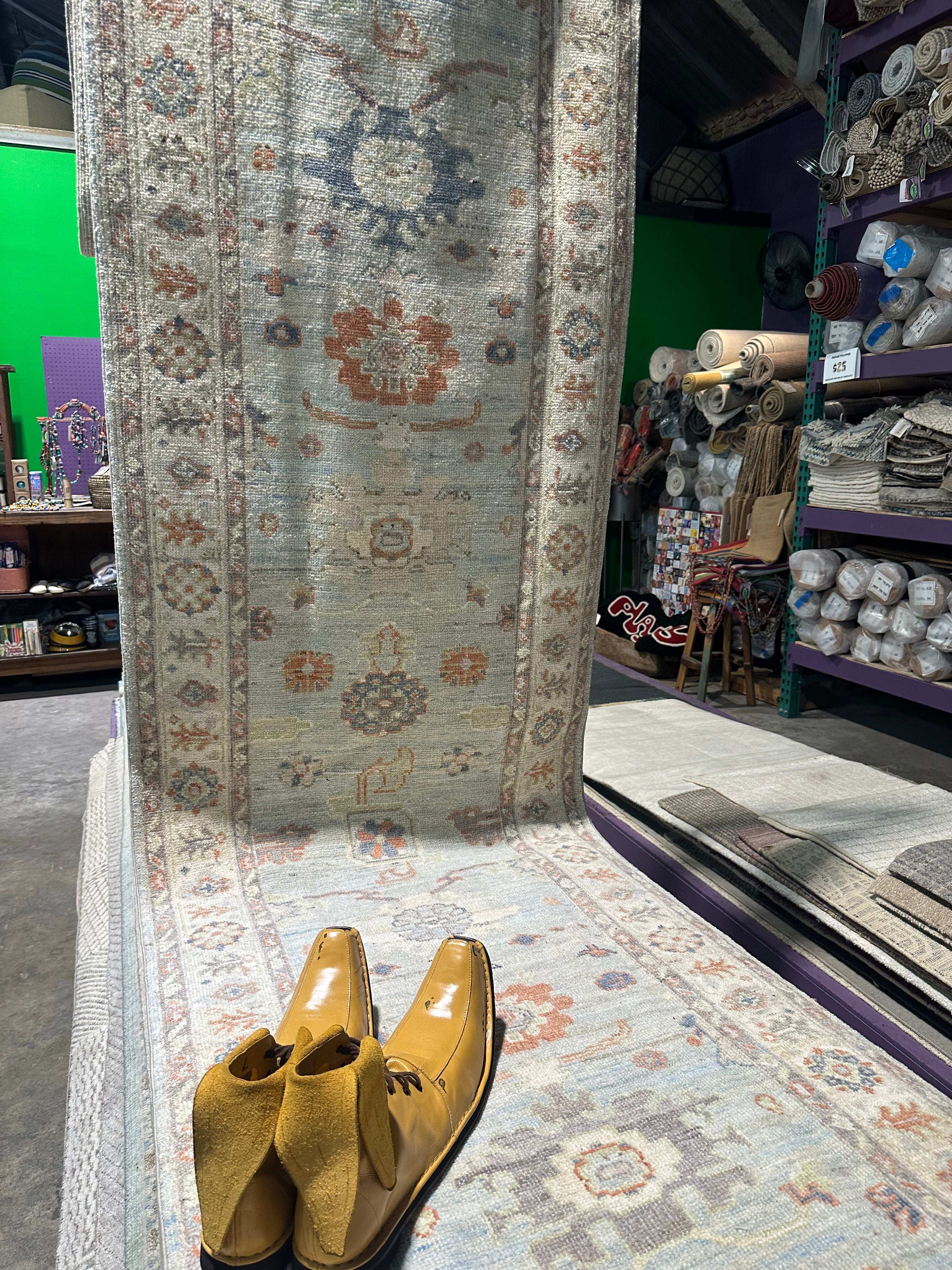Morticia Addams 2.10x15 Colorful Afghani Whitewashed Oushak Runner