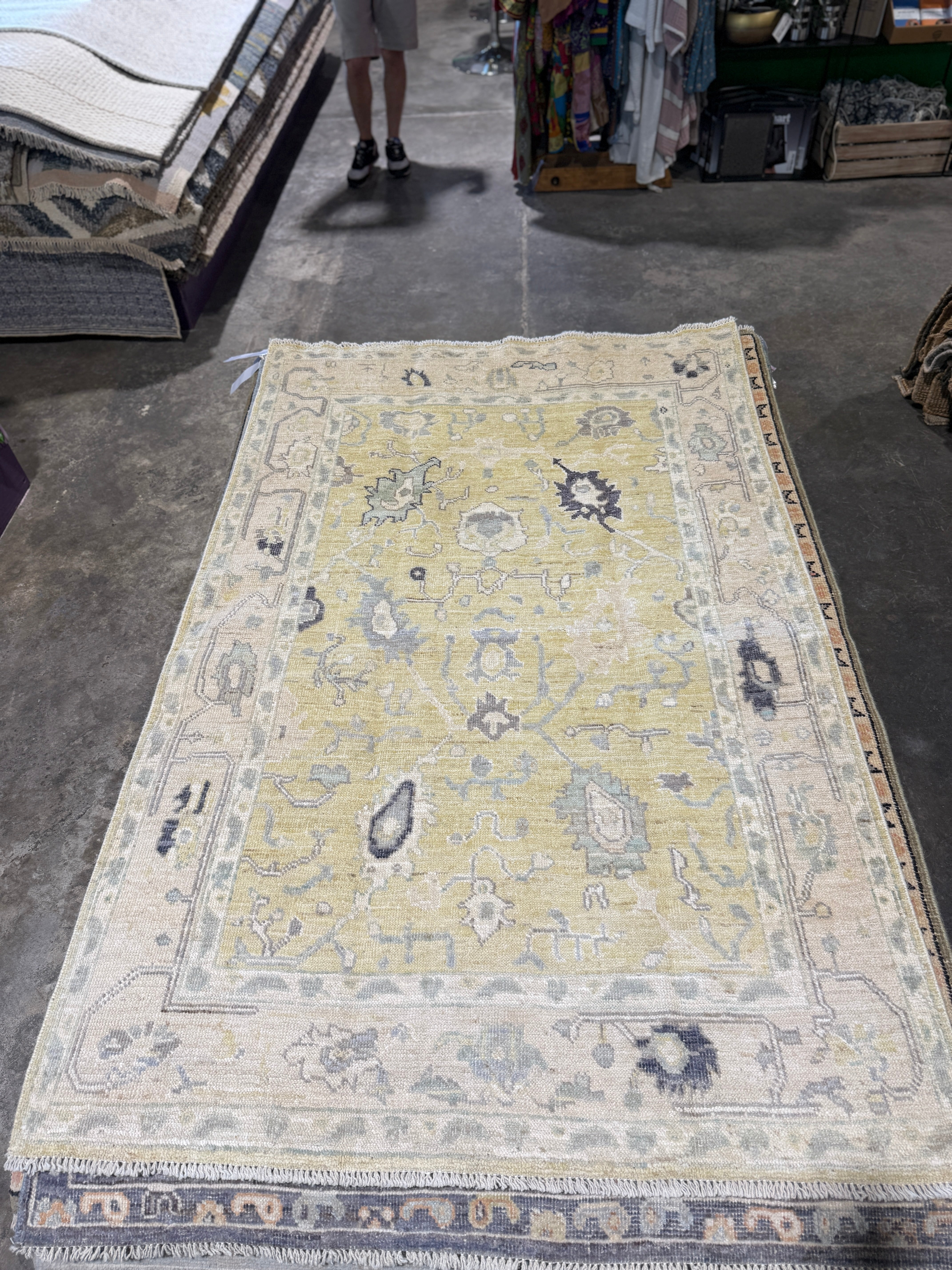 Celia 3.11x5.11 Green Hand-Knotted Whitewashed Oushak