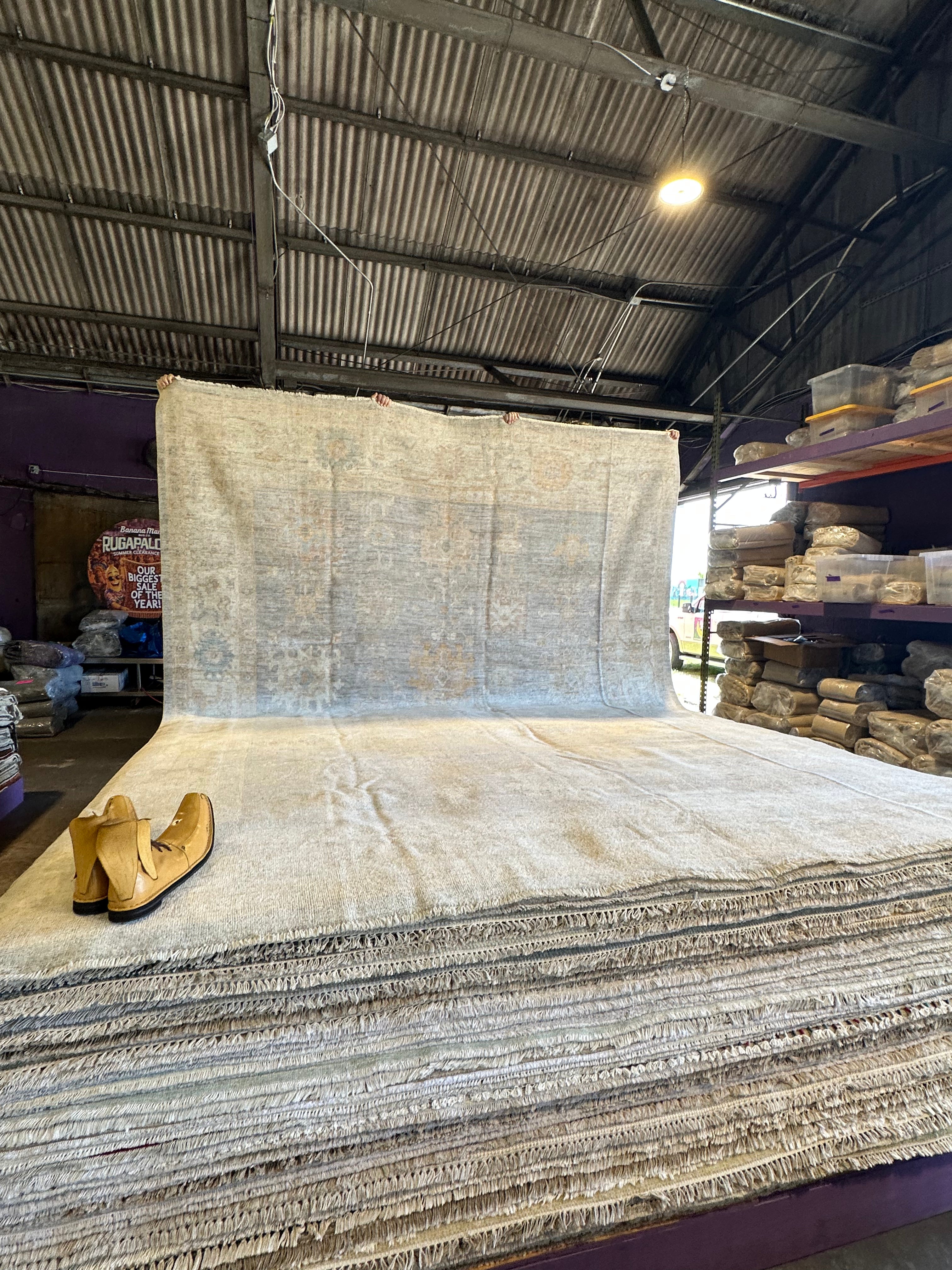 Julie Matthews 9.11x13.2 Blue Whitewashed Hand-Knotted Oushak Rug