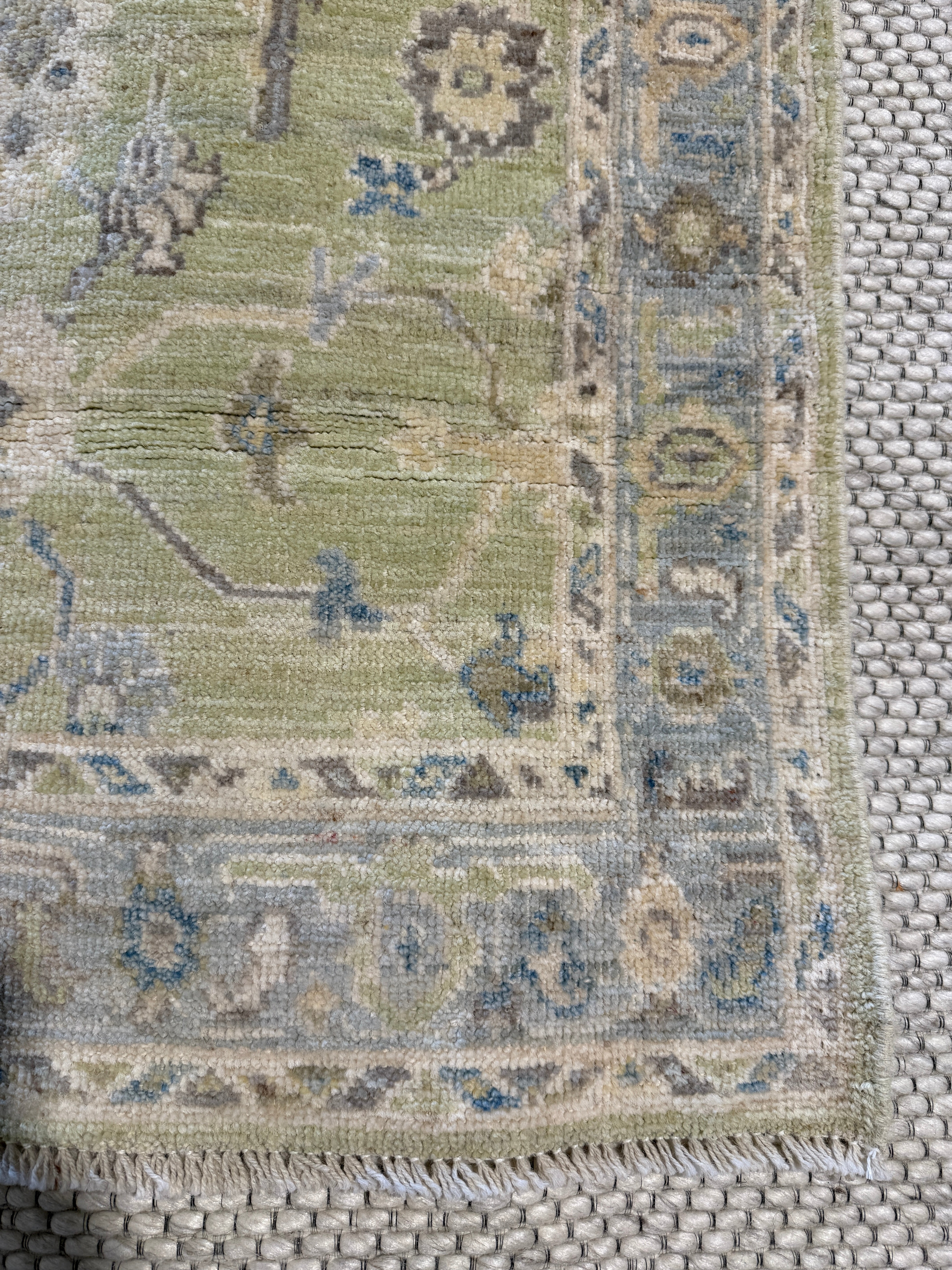 Lais Pedroso 2.10x4.11 Green Hand-Knotted Whitewashed Oushak