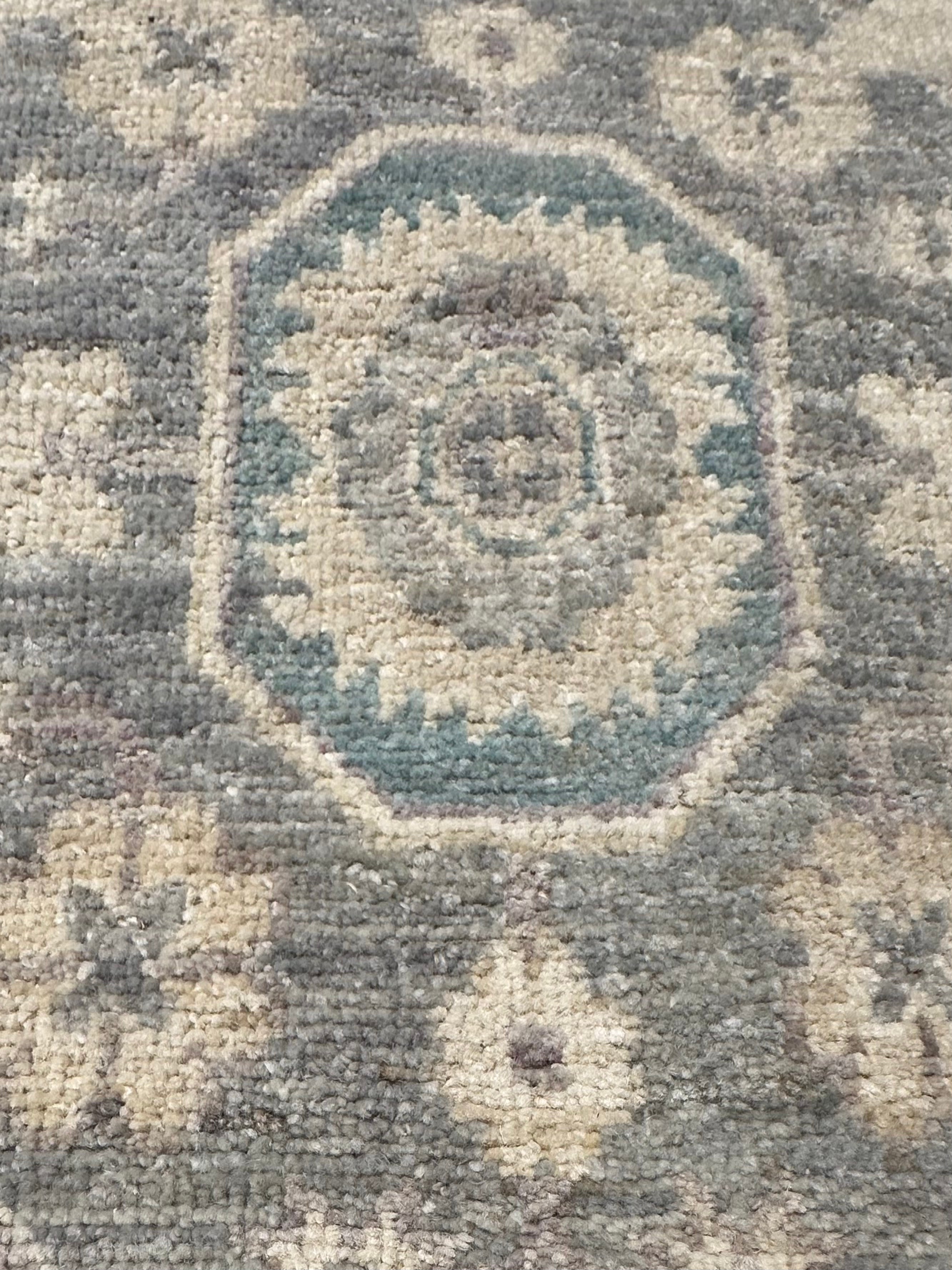 Sara Campbell 2.8x15.5 Grey Whitewashed Hand-Knotted Oushak