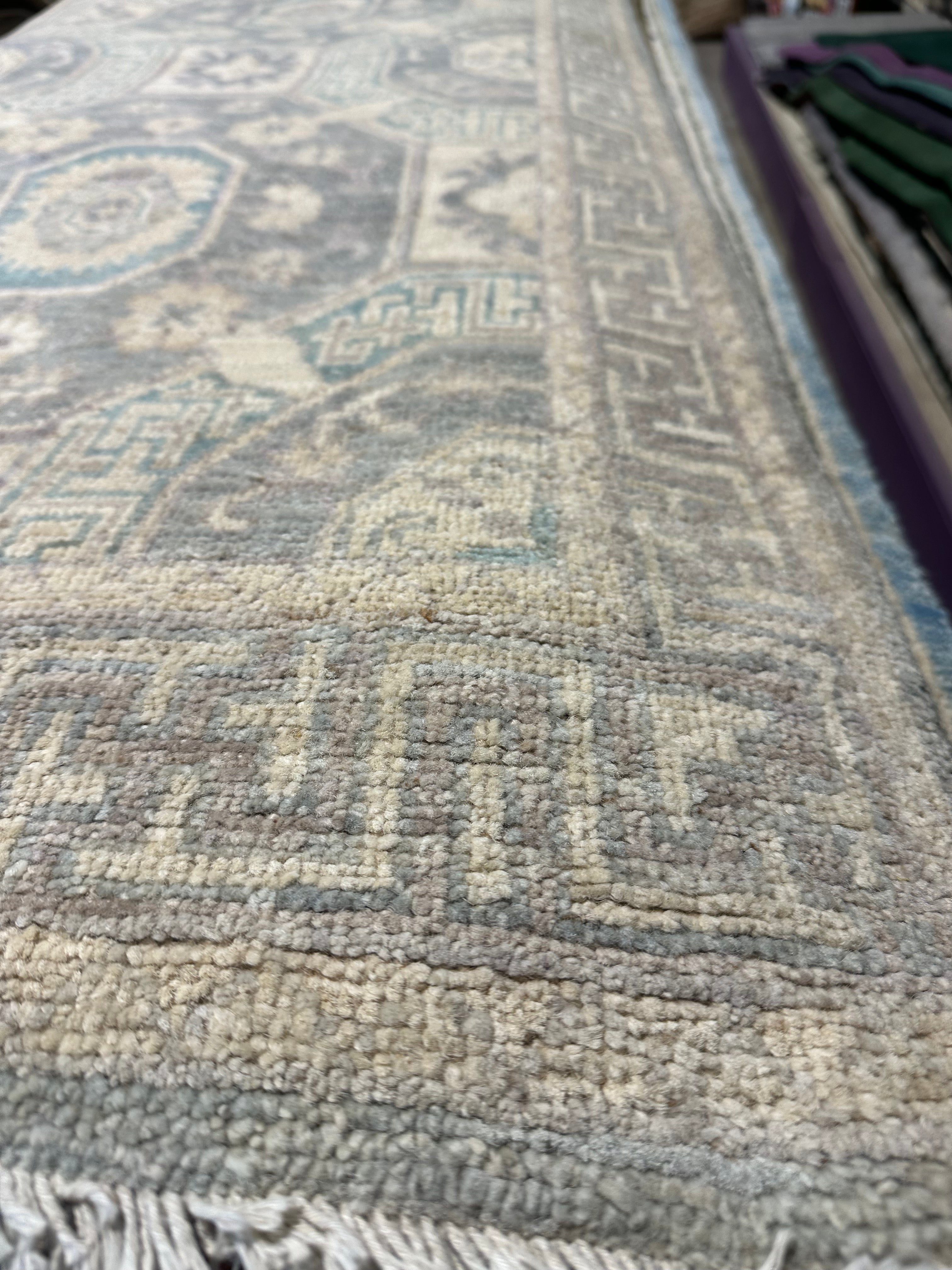 Sara Campbell 2.8x15.5 Grey Whitewashed Hand-Knotted Oushak