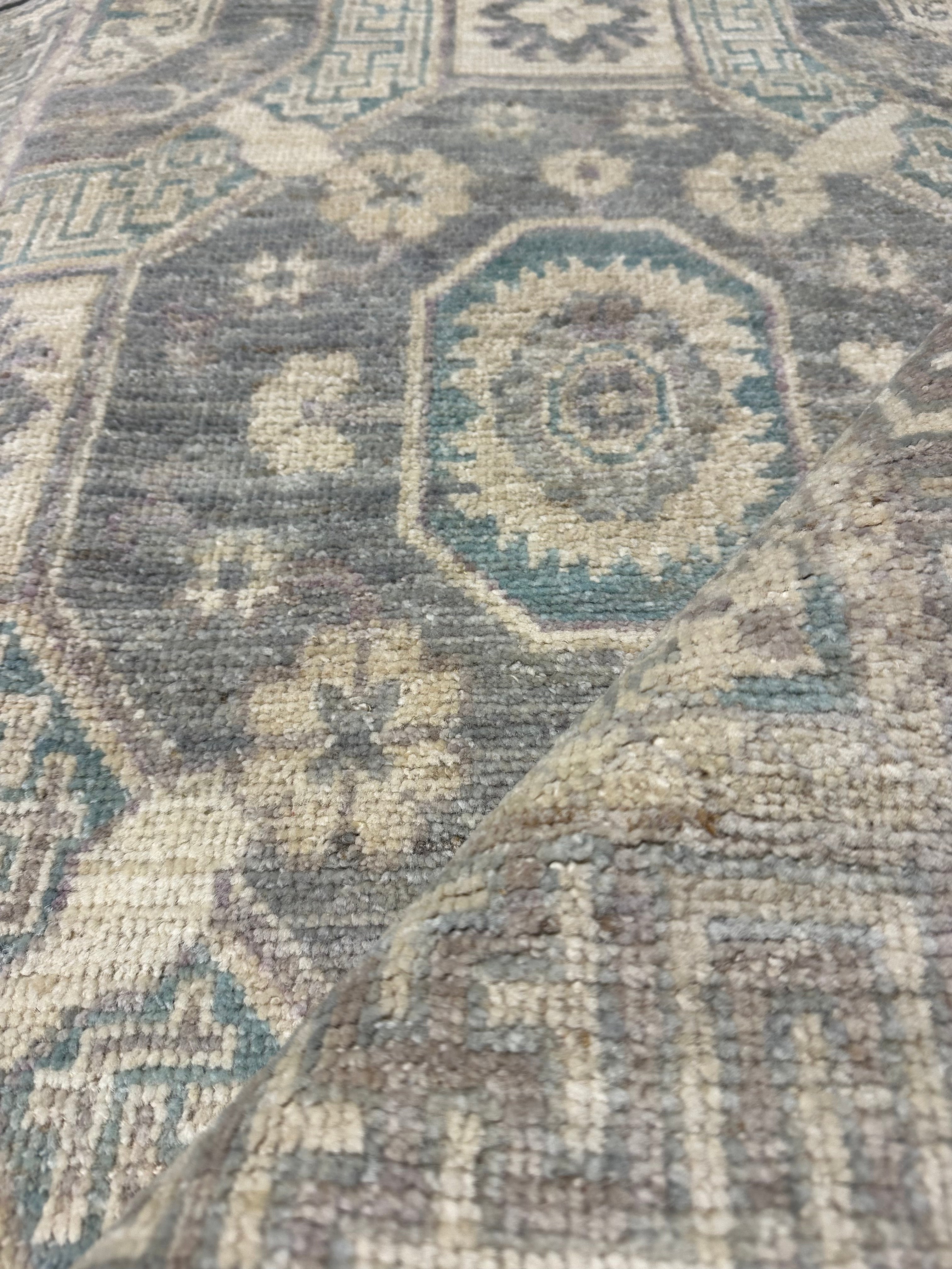 Sara Campbell 2.8x15.5 Grey Whitewashed Hand-Knotted Oushak