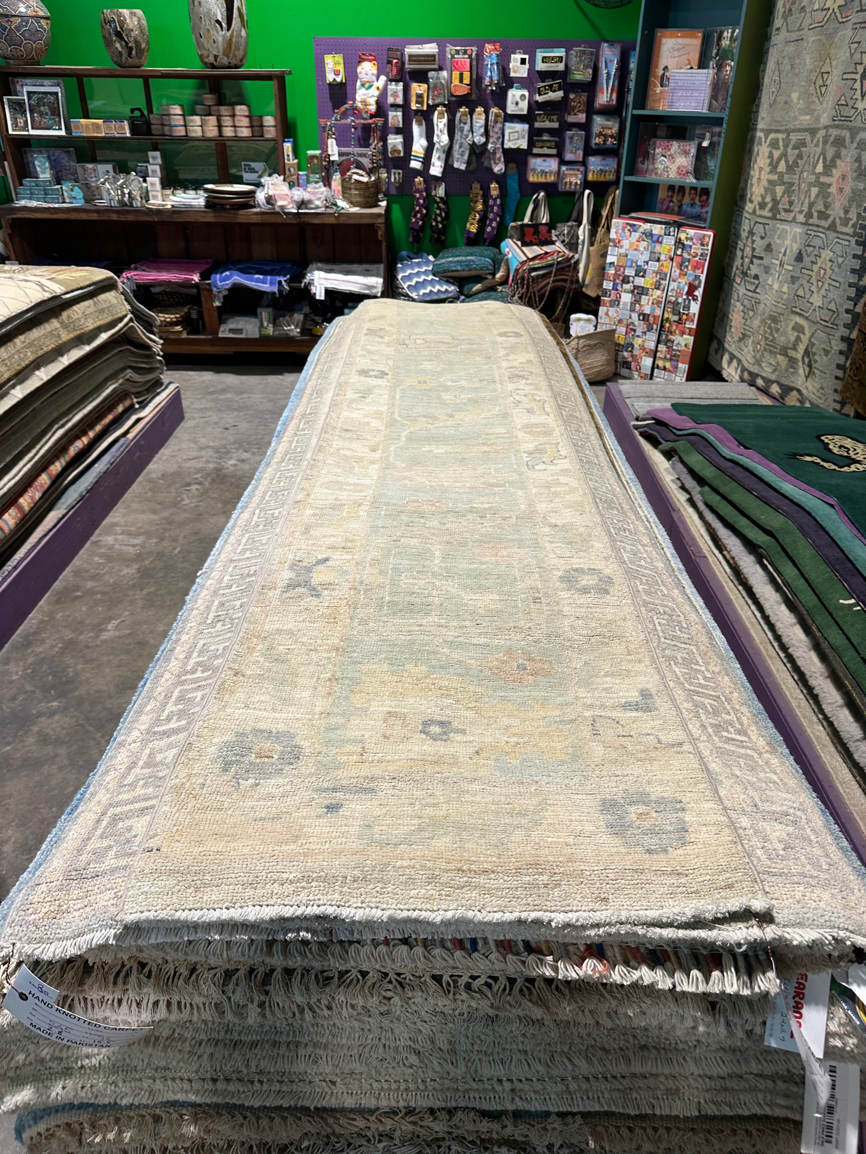 Meredith Meade 1.10x11.2 Blue Whitewashed Hand-Knotted Oushak