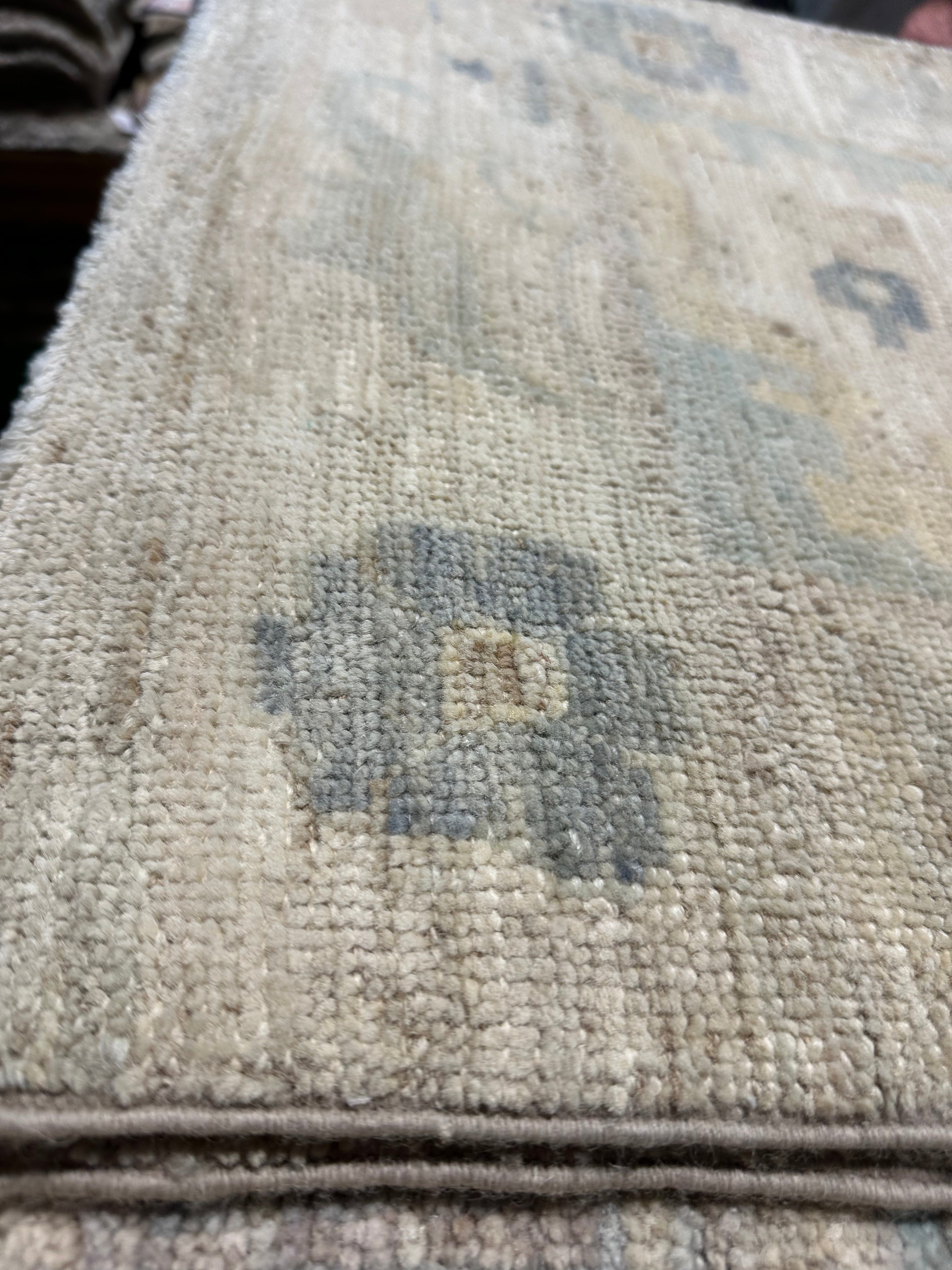 Meredith Meade 1.10x11.2 Blue Whitewashed Hand-Knotted Oushak