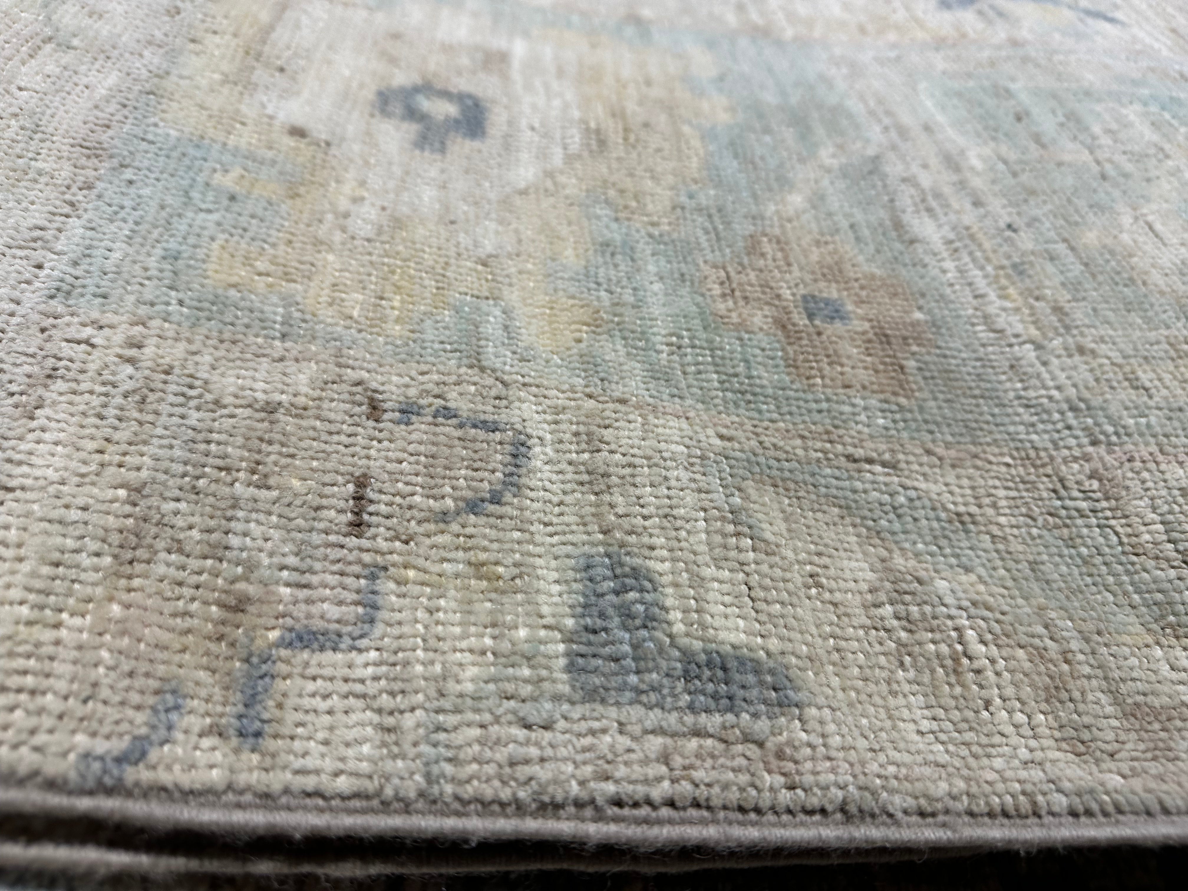 Meredith Meade 1.10x11.2 Blue Whitewashed Hand-Knotted Oushak