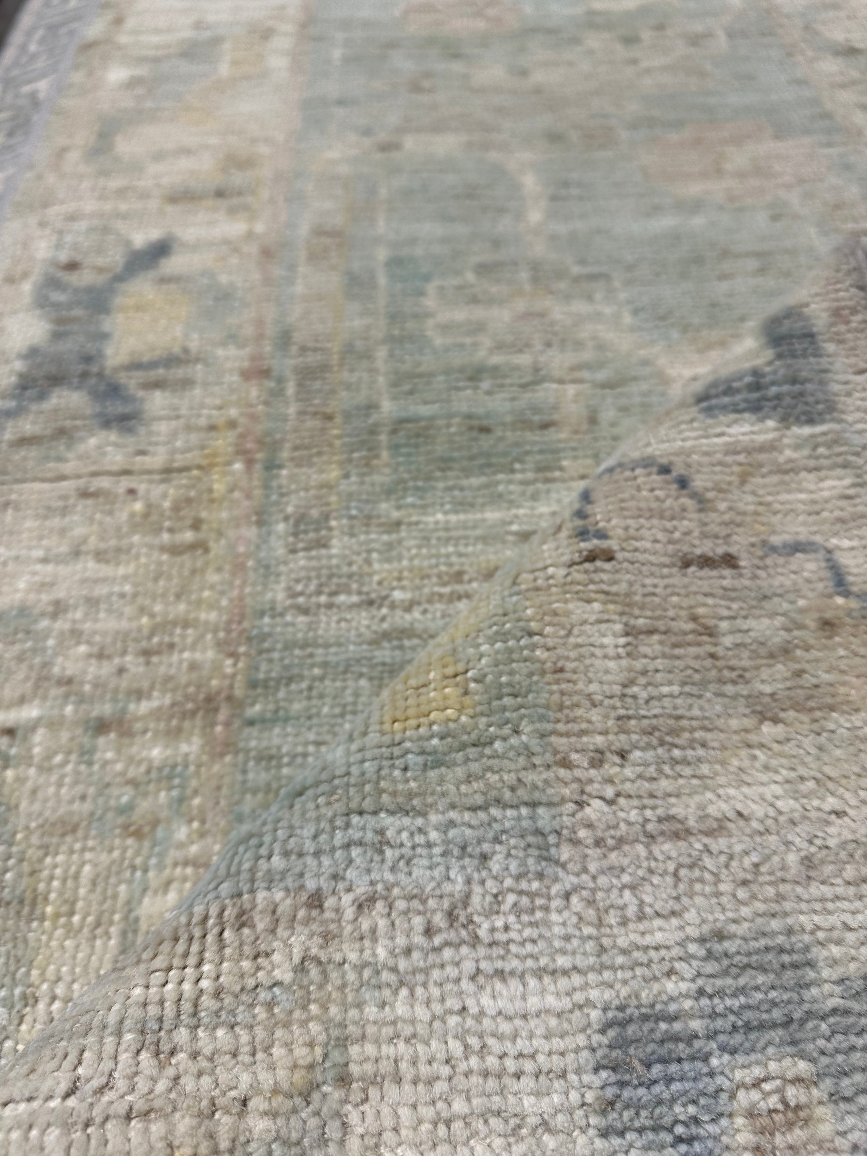 Meredith Meade 1.10x11.2 Blue Whitewashed Hand-Knotted Oushak