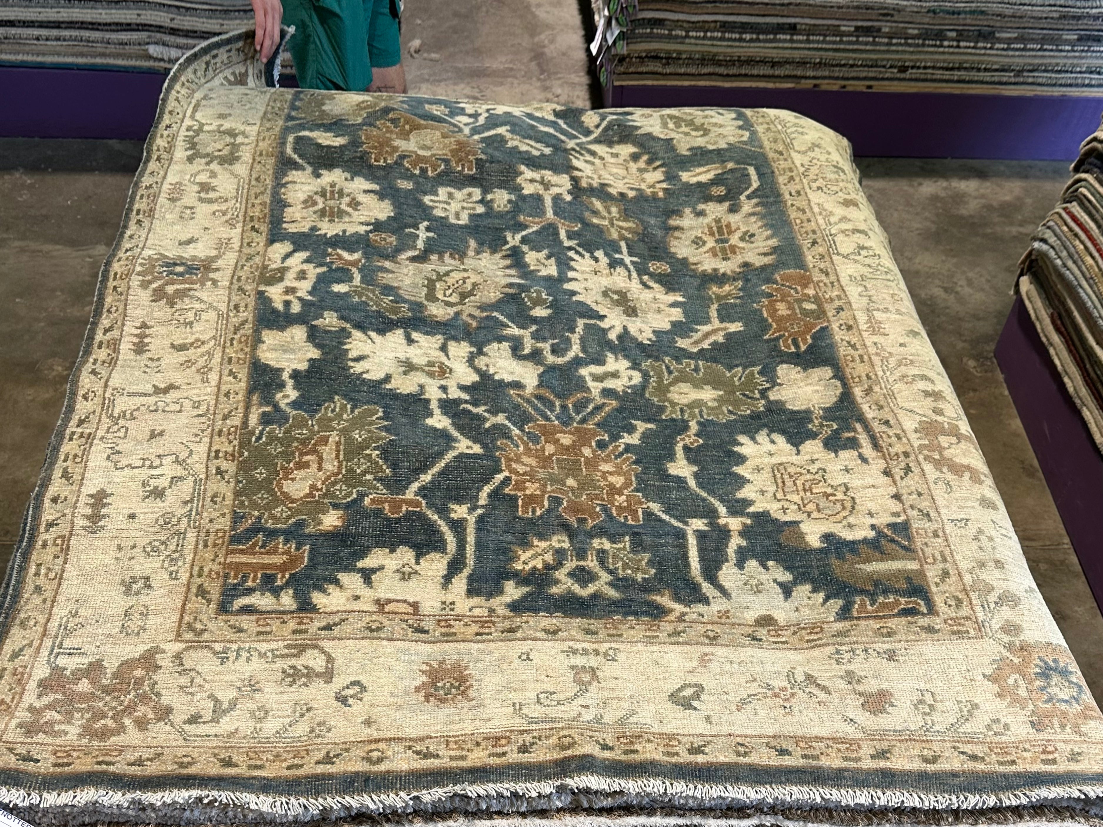 Lindsay Dunn 5.3x7.8 Blue Hand-Knotted Oushak