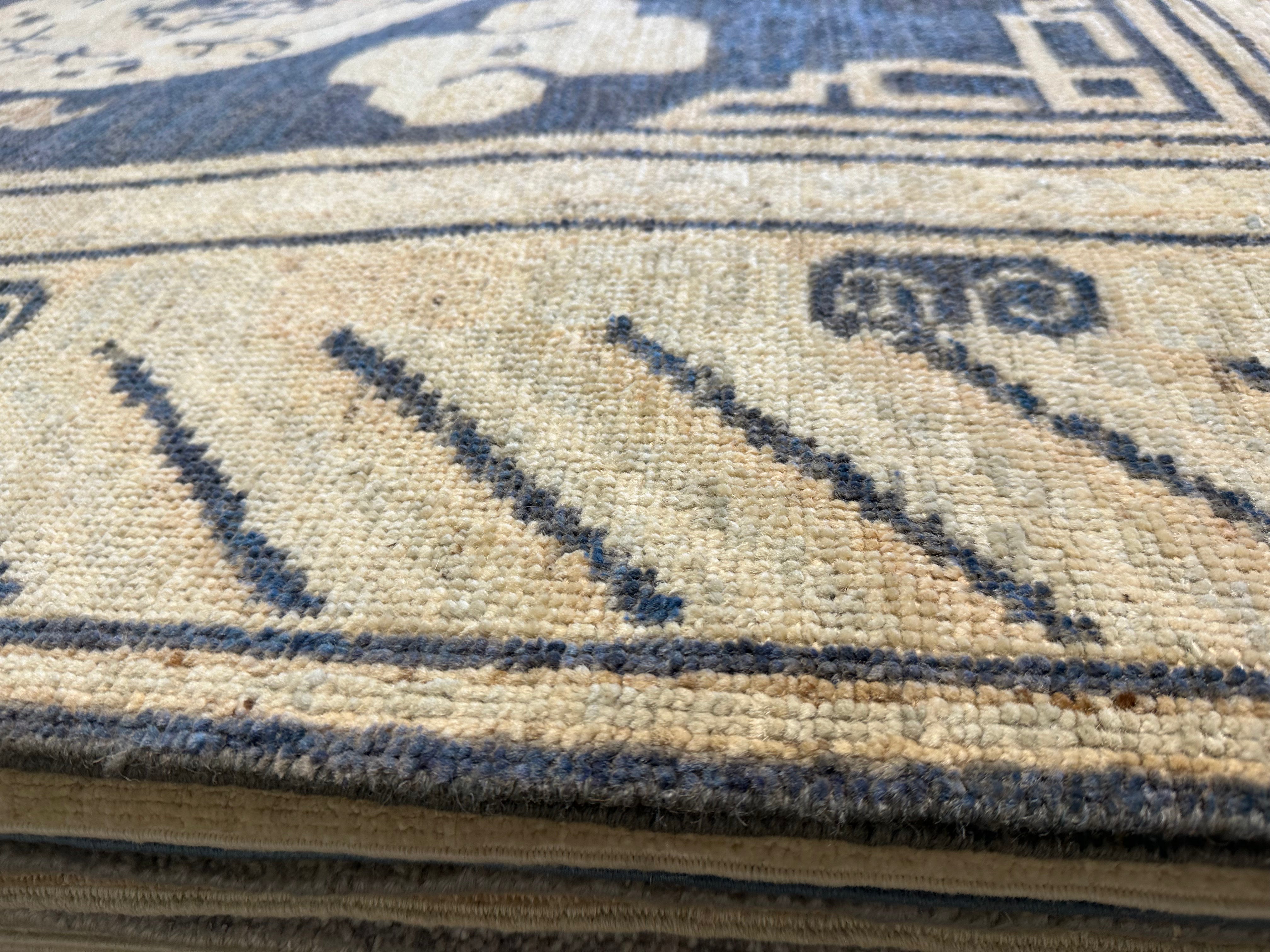 Valerie Wisk 4.8x6.7 Blue Hand-Knotted Oushak