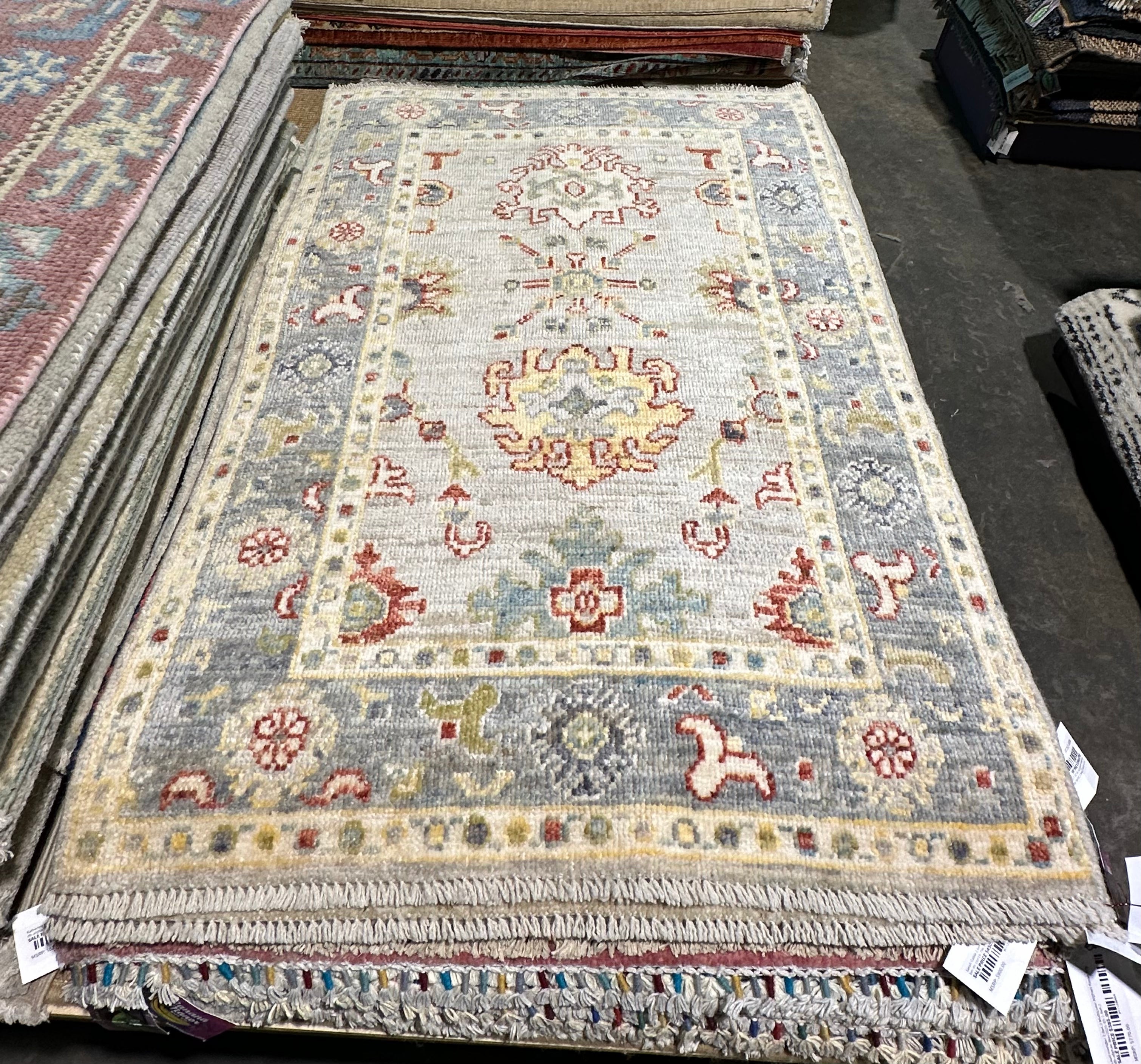 Sugar-Daisy Torrens 2.8x4 Blue Whitewashed Hand-Knotted Oushak