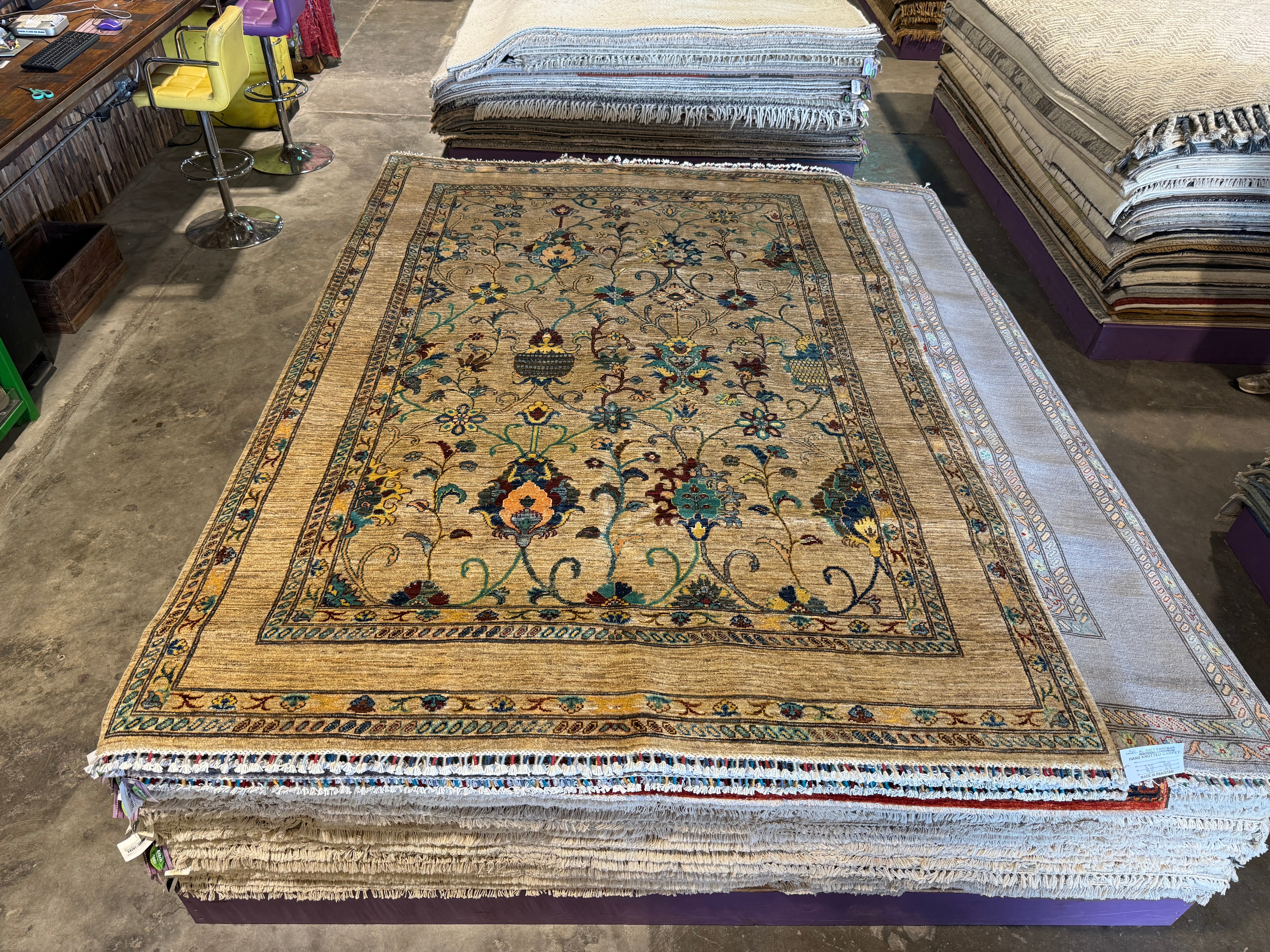Denna Altshuler 6.8x9.8 Tan Hand-Knotted Whitewashed Oushak
