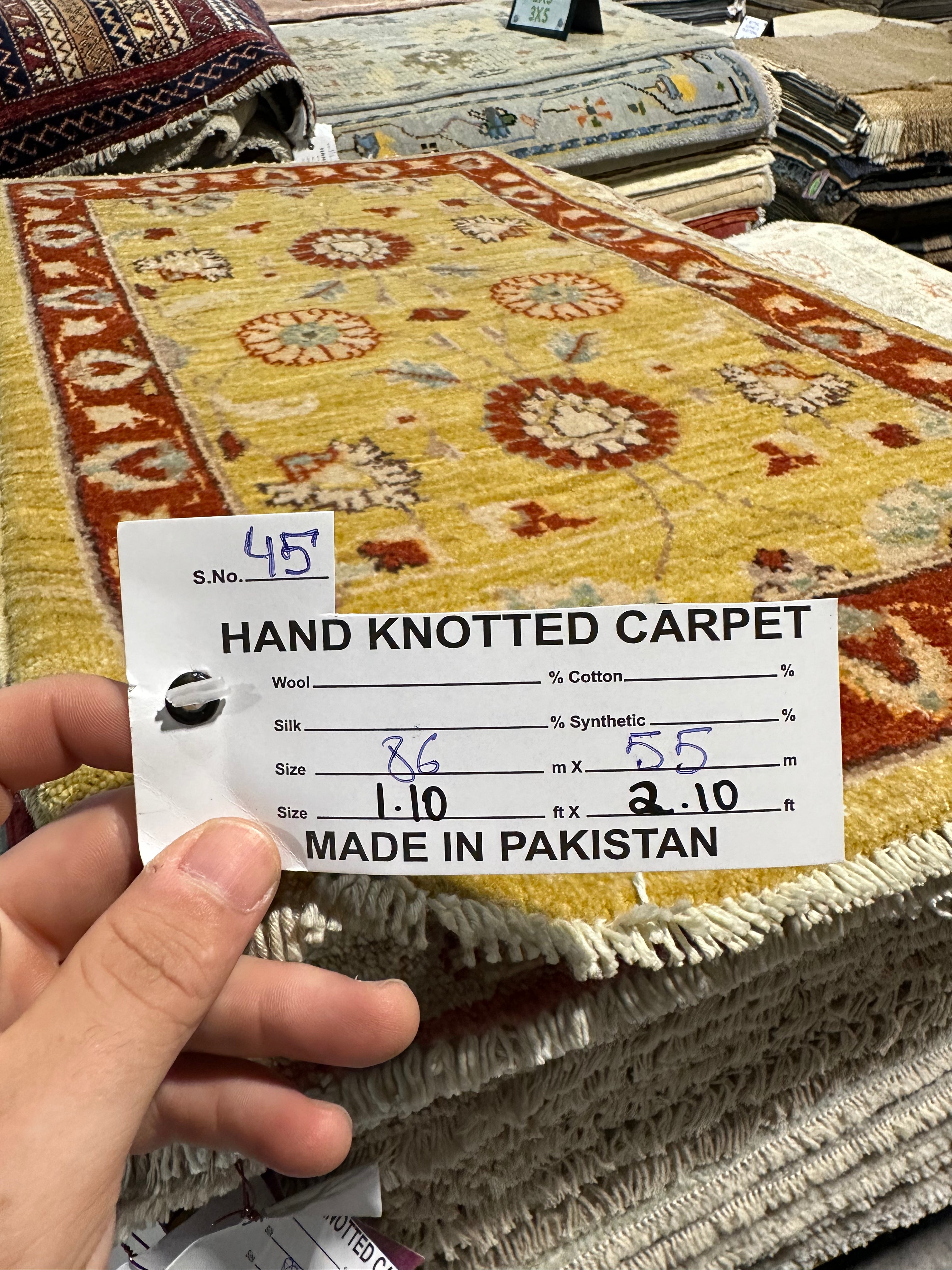 Sarah Booth 1.10x2.10 Yellow Hand-Knotted Oushak