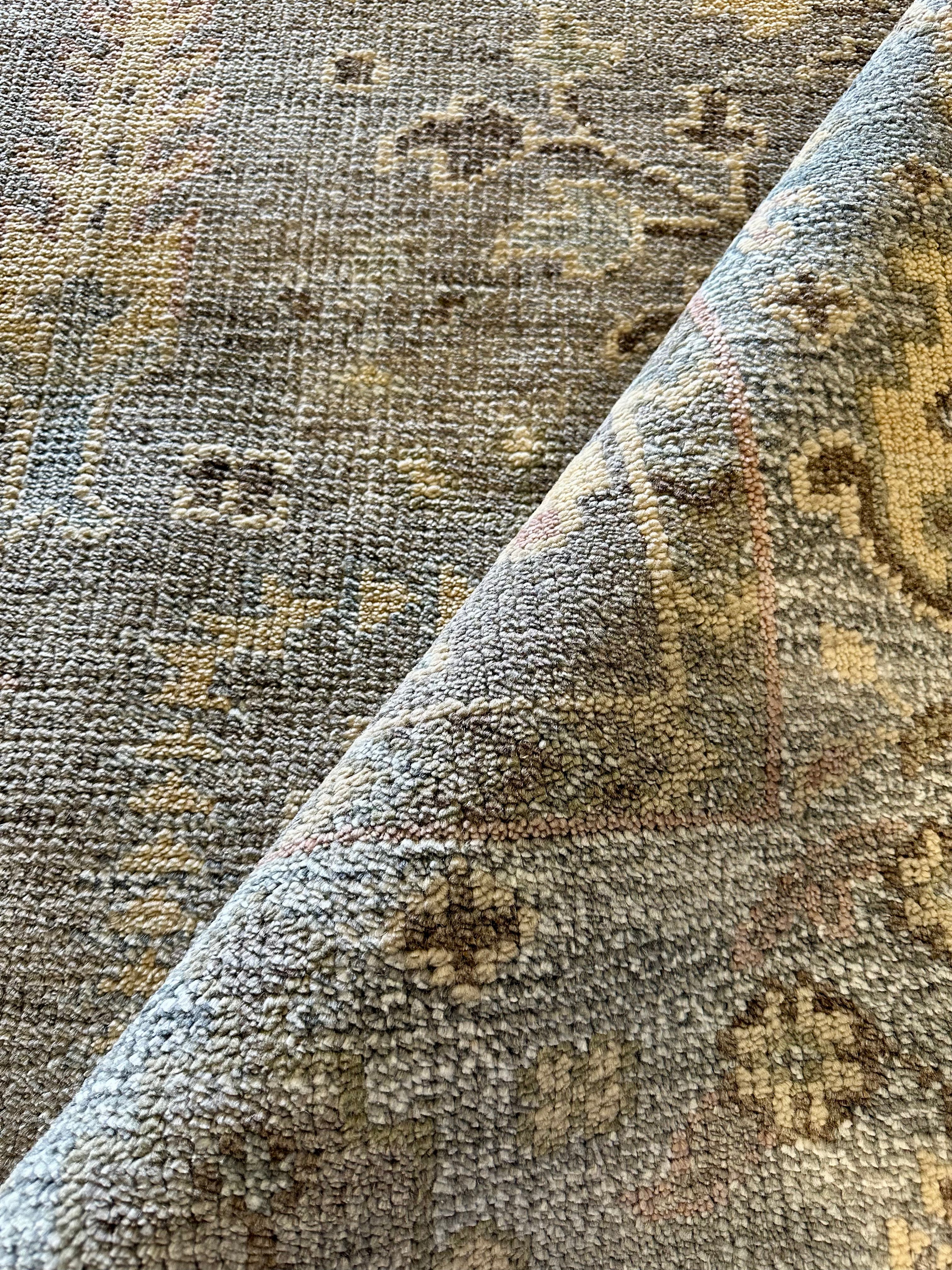 Meadow 8.3x10.3  Grey and Silver Hand-Knotted Oushak Rug