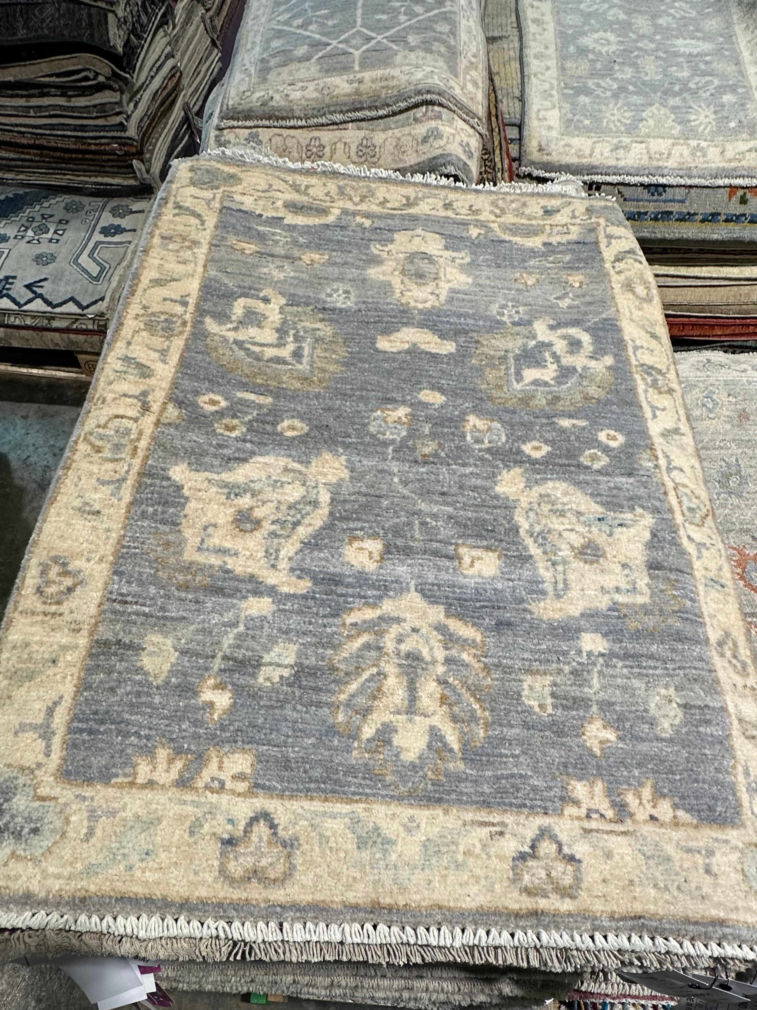 Becca Babcock 2.1x2.11 Blue Whitewashed Hand-Knotted Oushak