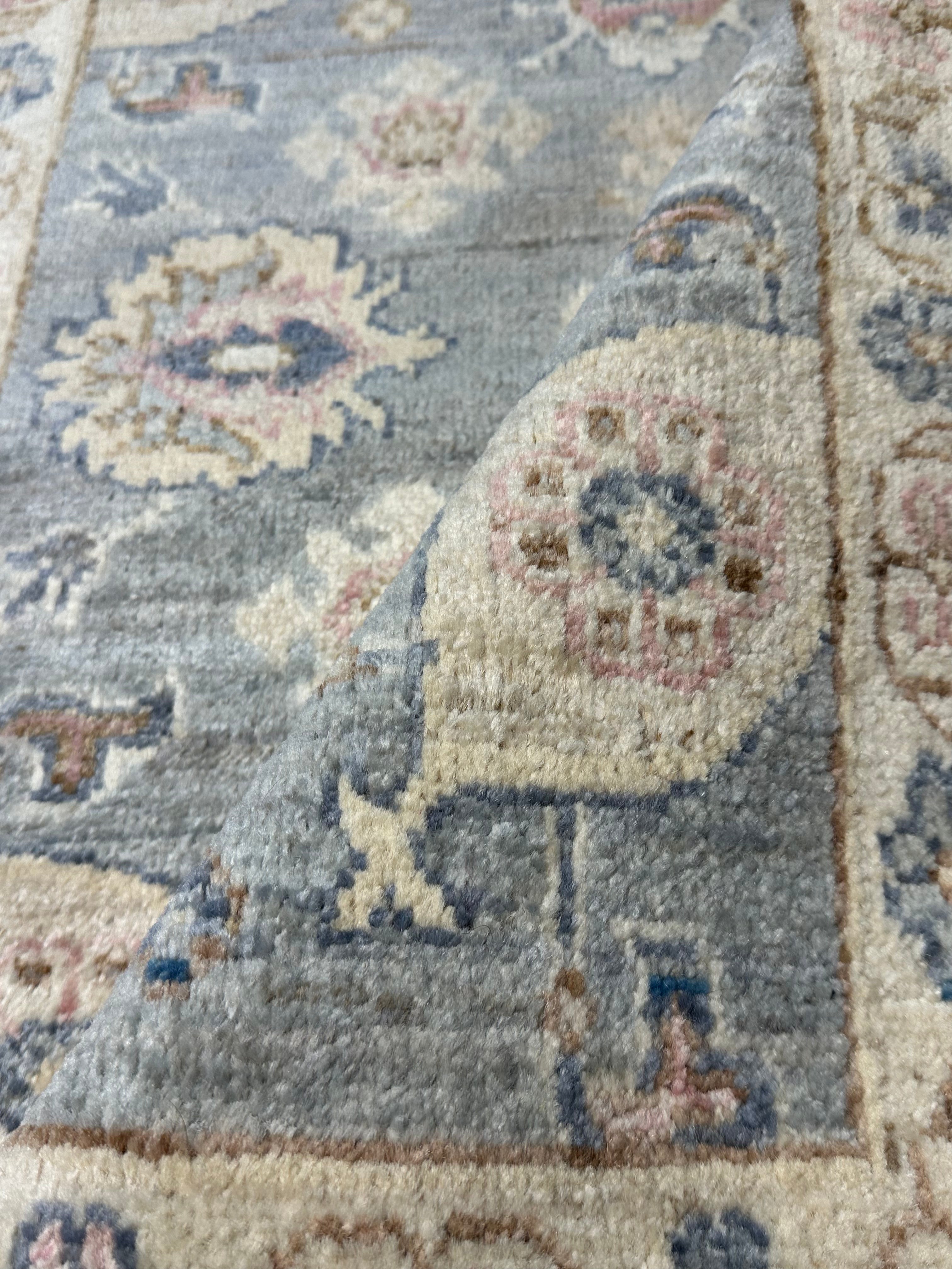 Lee Surrette 1.11x3.1 Blue Whitewashed Hand-Knotted Oushak