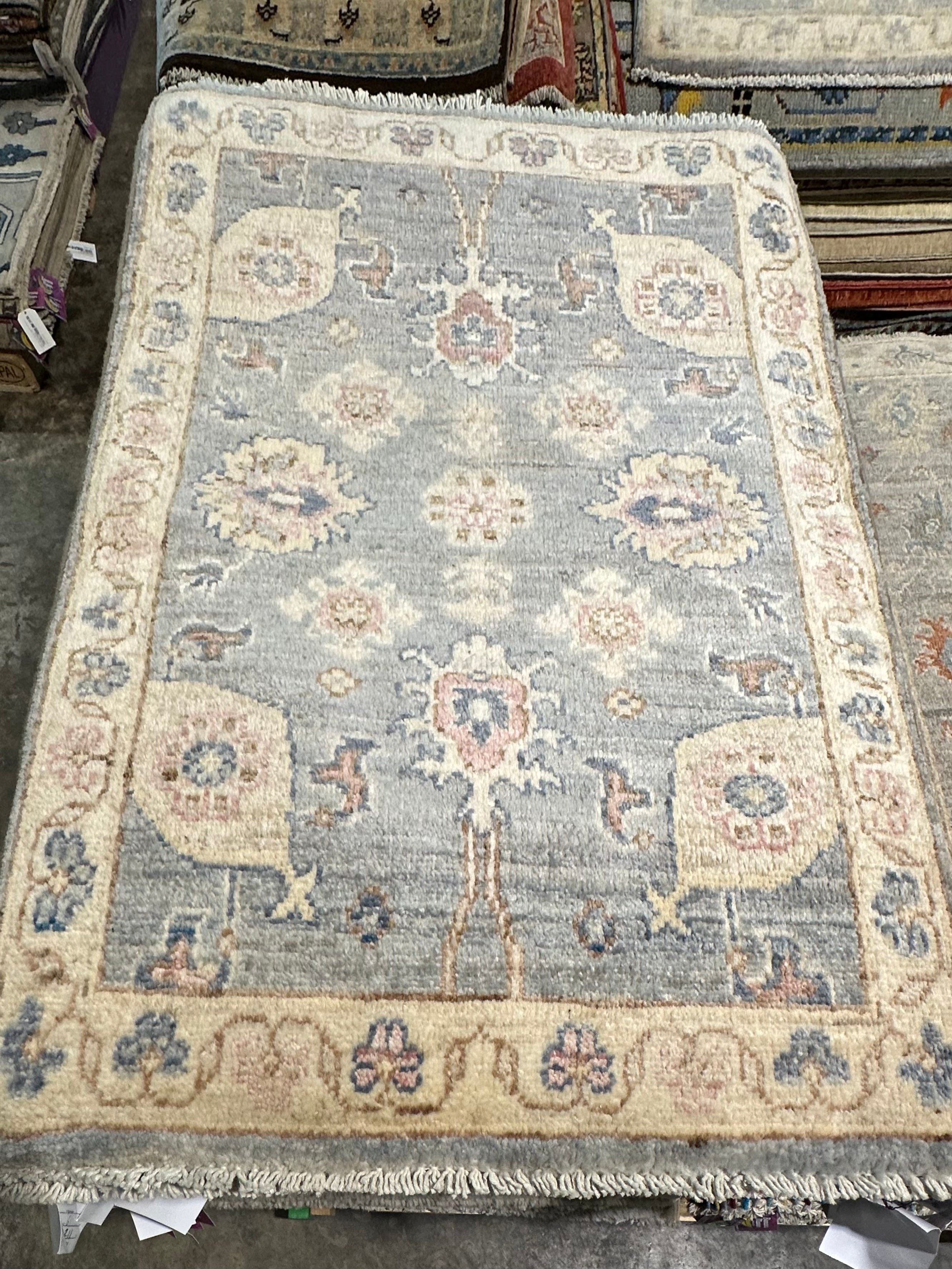 Lee Surrette 1.11x3.1 Blue Whitewashed Hand-Knotted Oushak