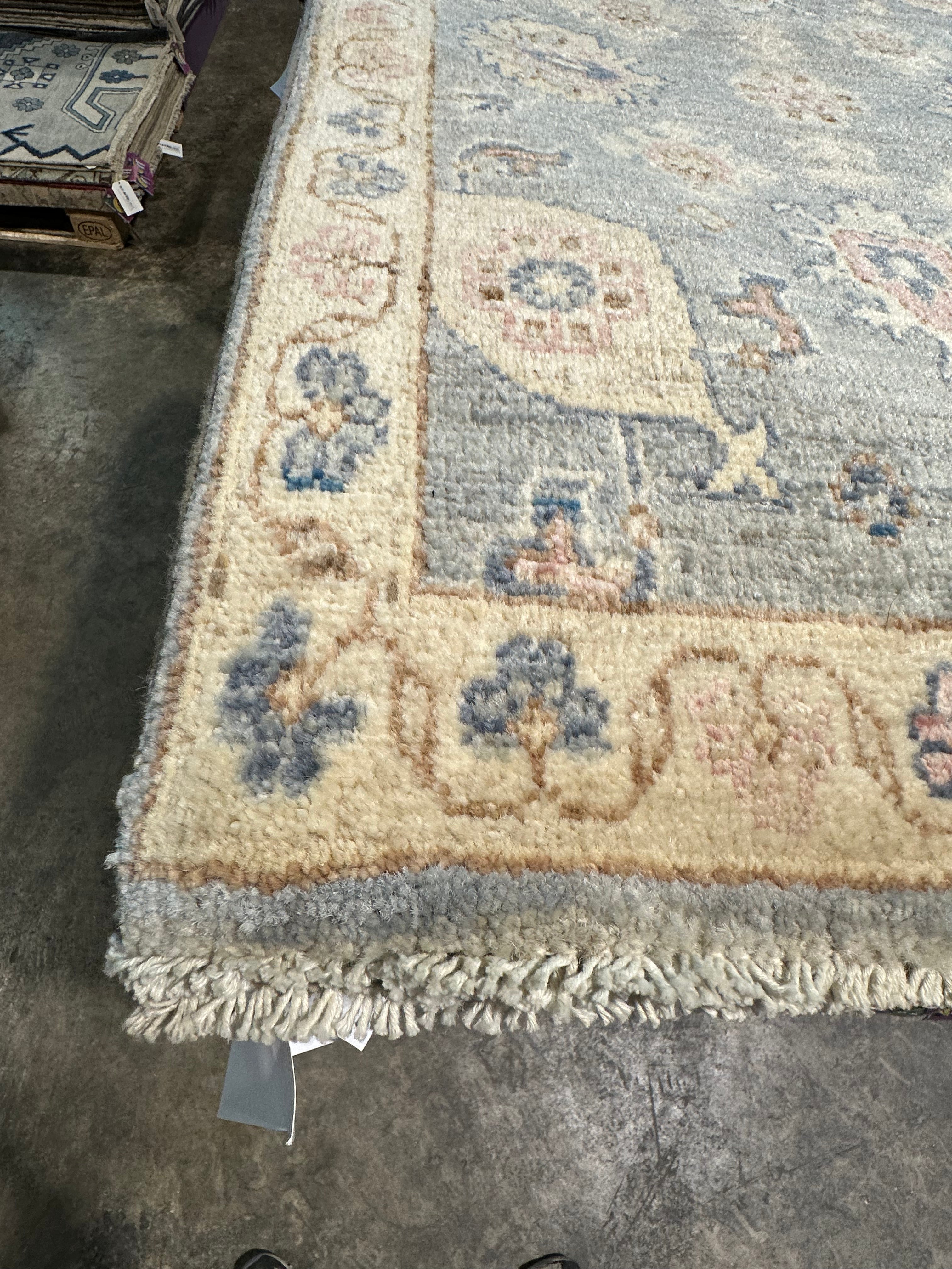 Lee Surrette 1.11x3.1 Blue Whitewashed Hand-Knotted Oushak