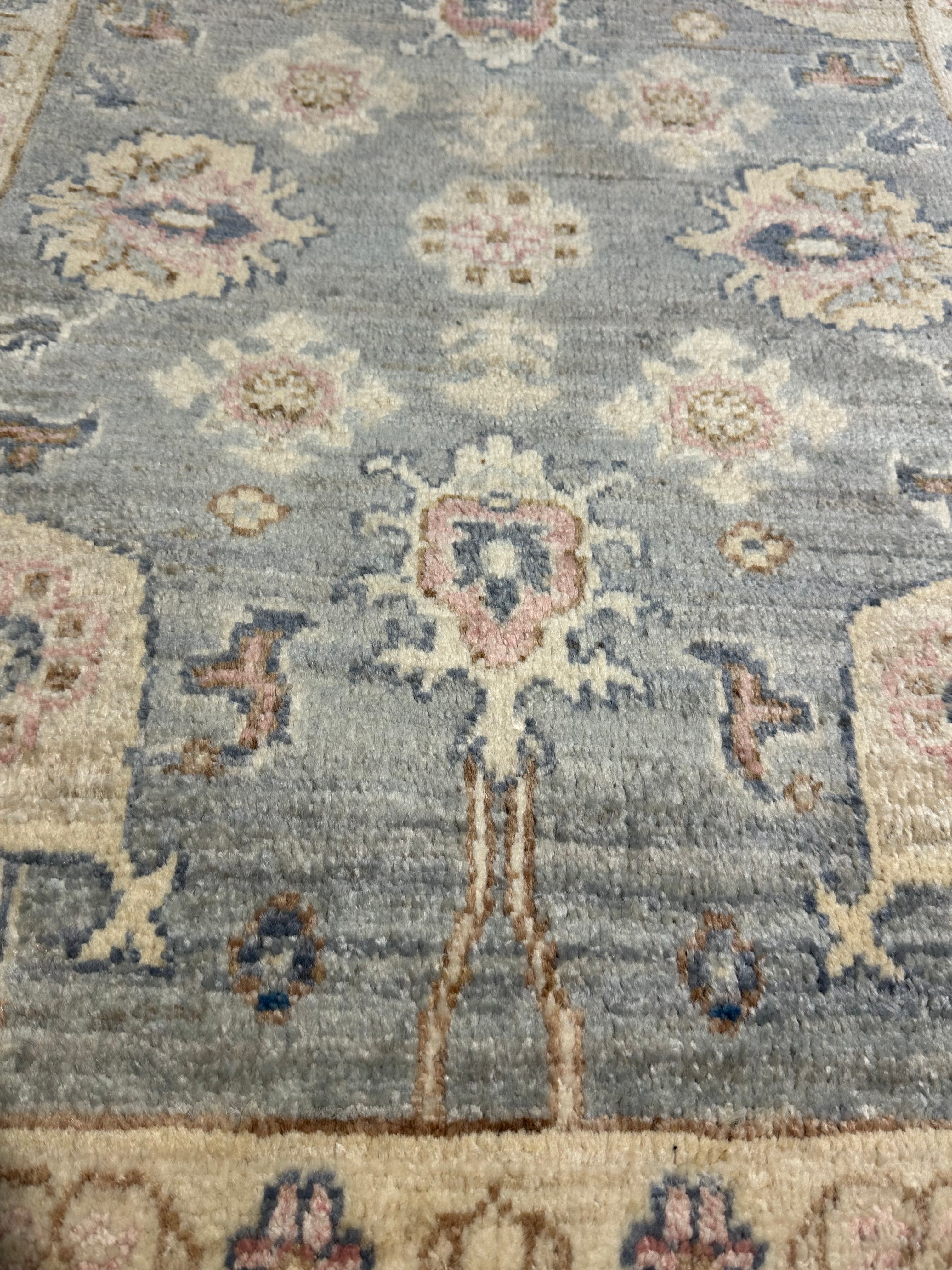 Lee Surrette 1.11x3.1 Blue Whitewashed Hand-Knotted Oushak