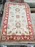 Pegah Ghafoori 1.11x3.2 Red and Cream Hand-Knotted Oushak Rug
