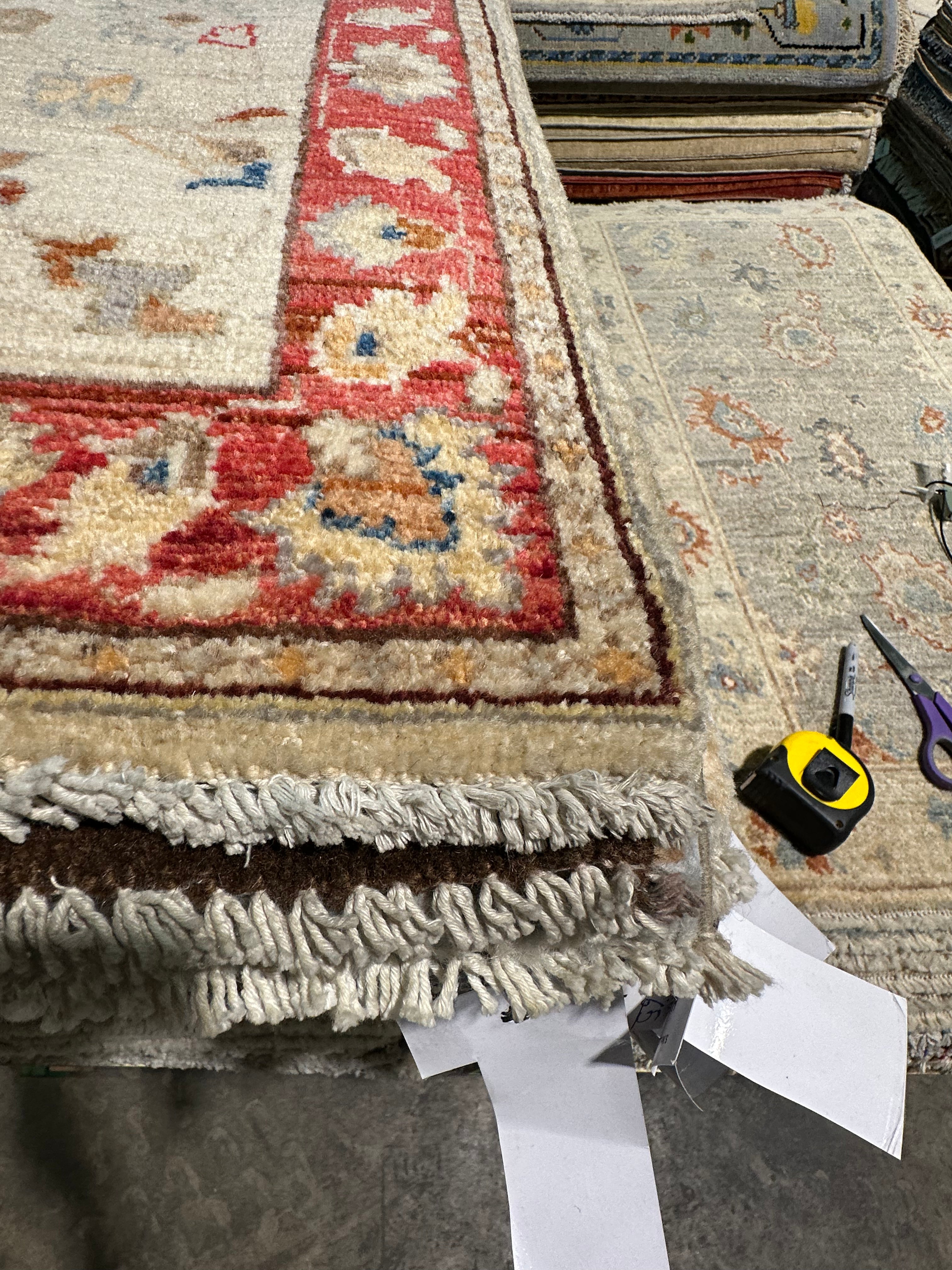 Pegah Ghafoori 1.11x3.2 Red and Cream Hand-Knotted Oushak Rug