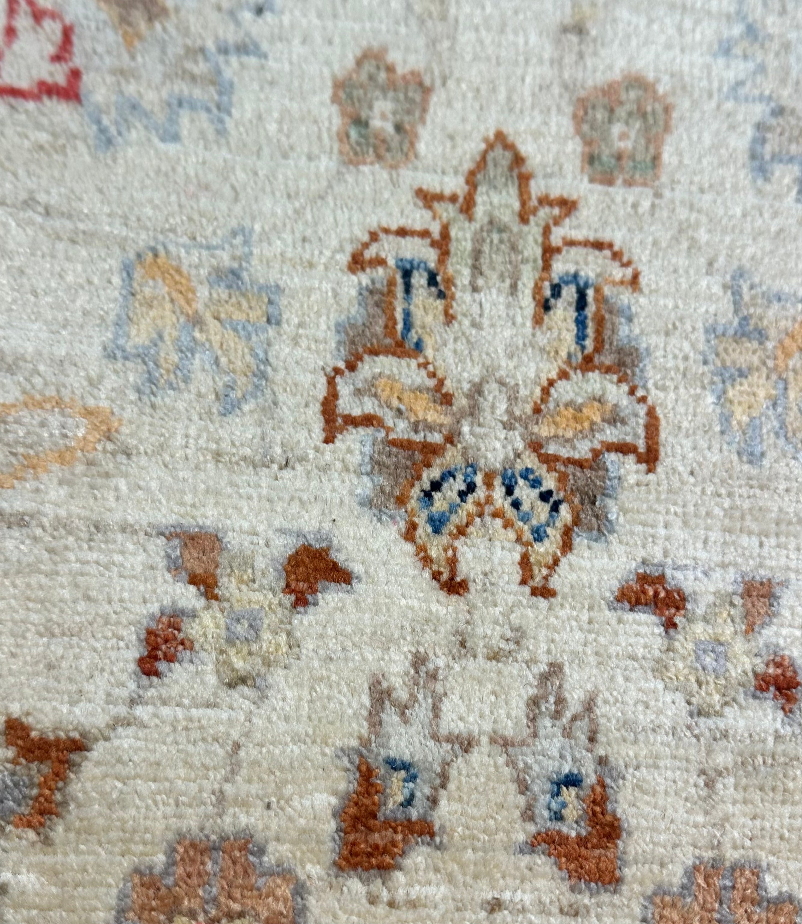 Pegah Ghafoori 1.11x3.2 Red and Cream Hand-Knotted Oushak Rug