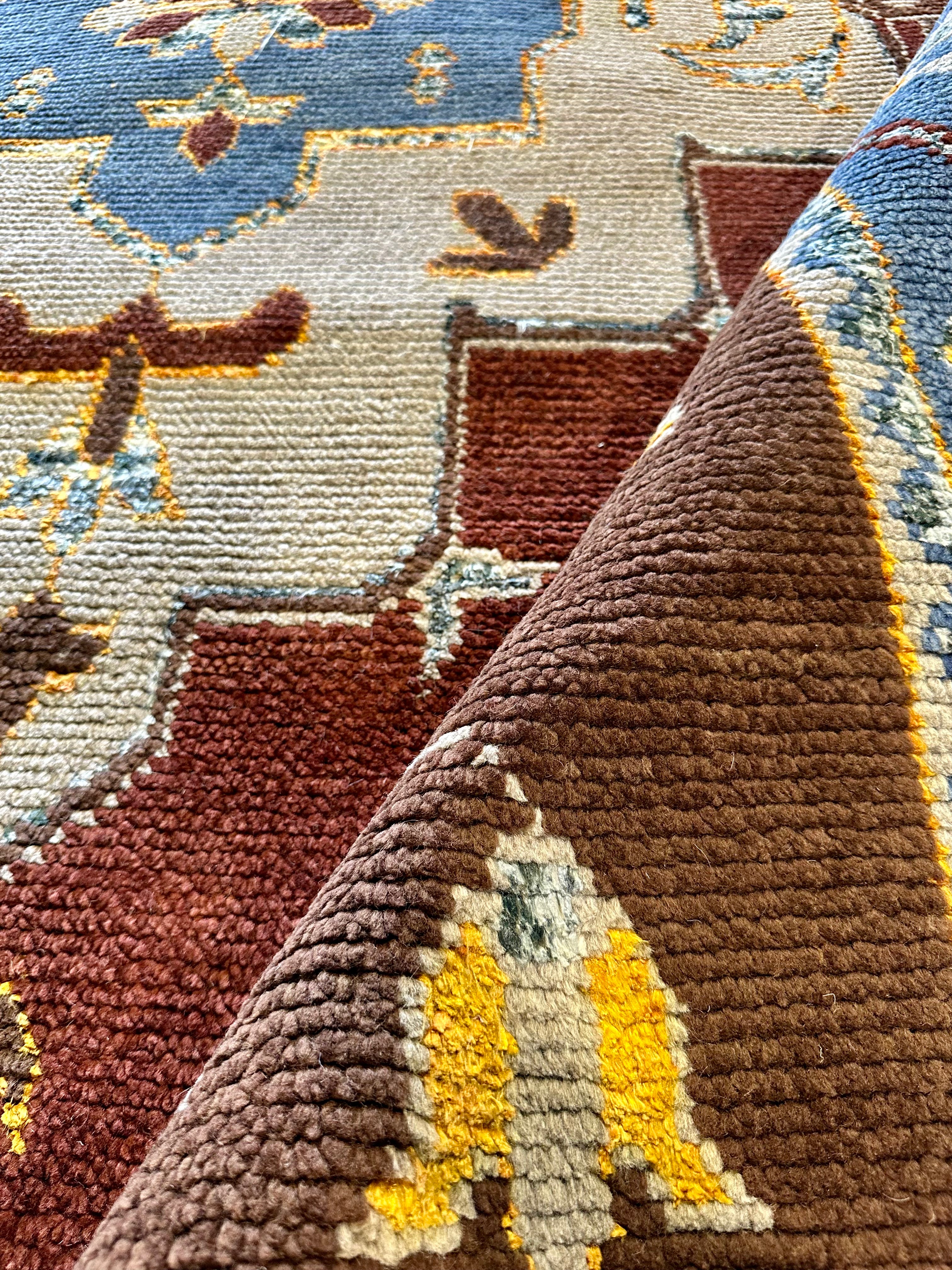 Emily Simpson 8.3x11.3 Hand-Knotted Brown and Blue Serapi