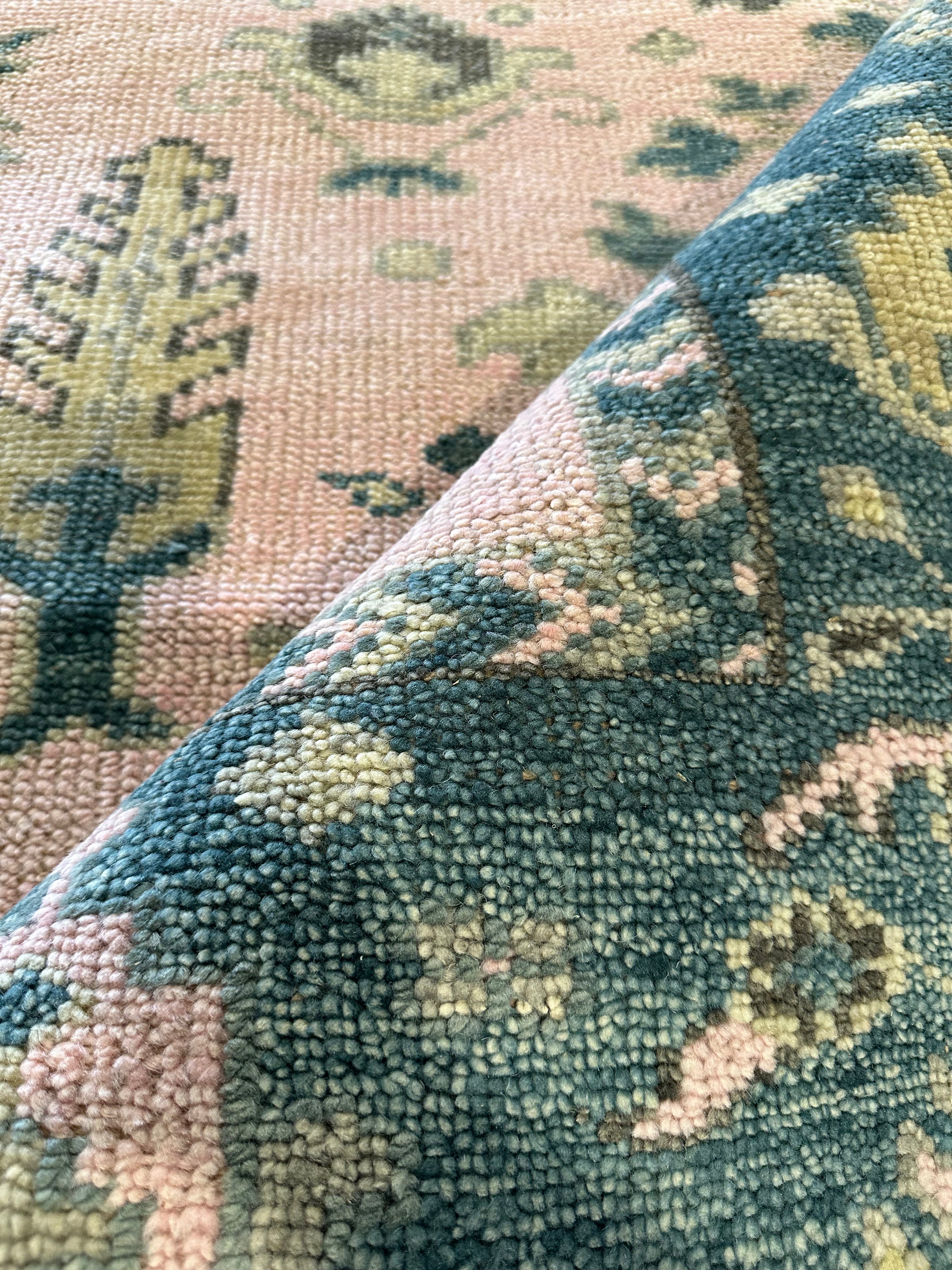 Babette 8x10 Pink and Green Hand-Knotted Oushak Rug