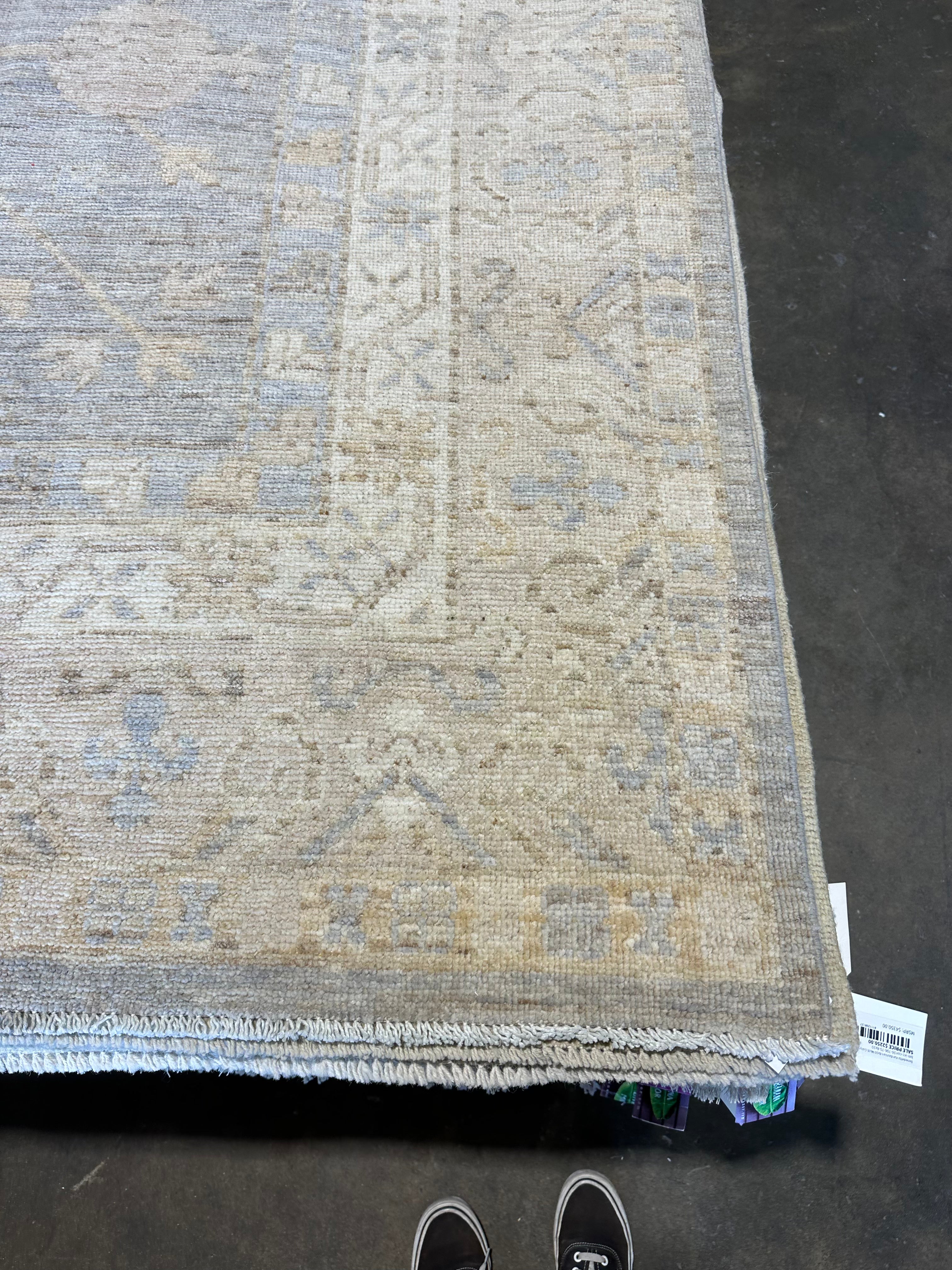 Paula Feener 8.6x10.3 Blue Whitewashed Hand-Knotted Oushak