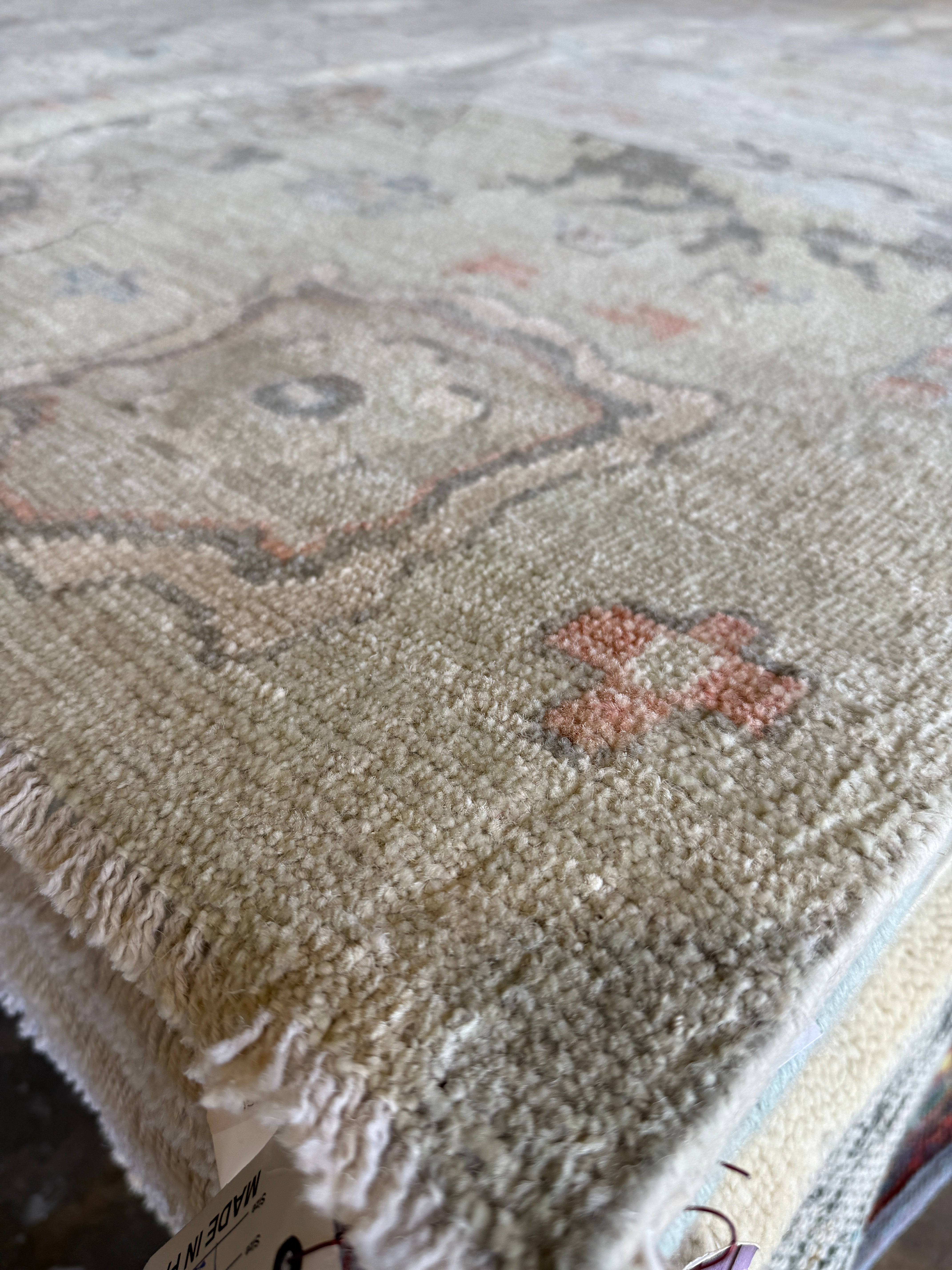 Samantha Seehorn 8.10x12.1 Light Green Hand-Knotted Whitewashed Oushak