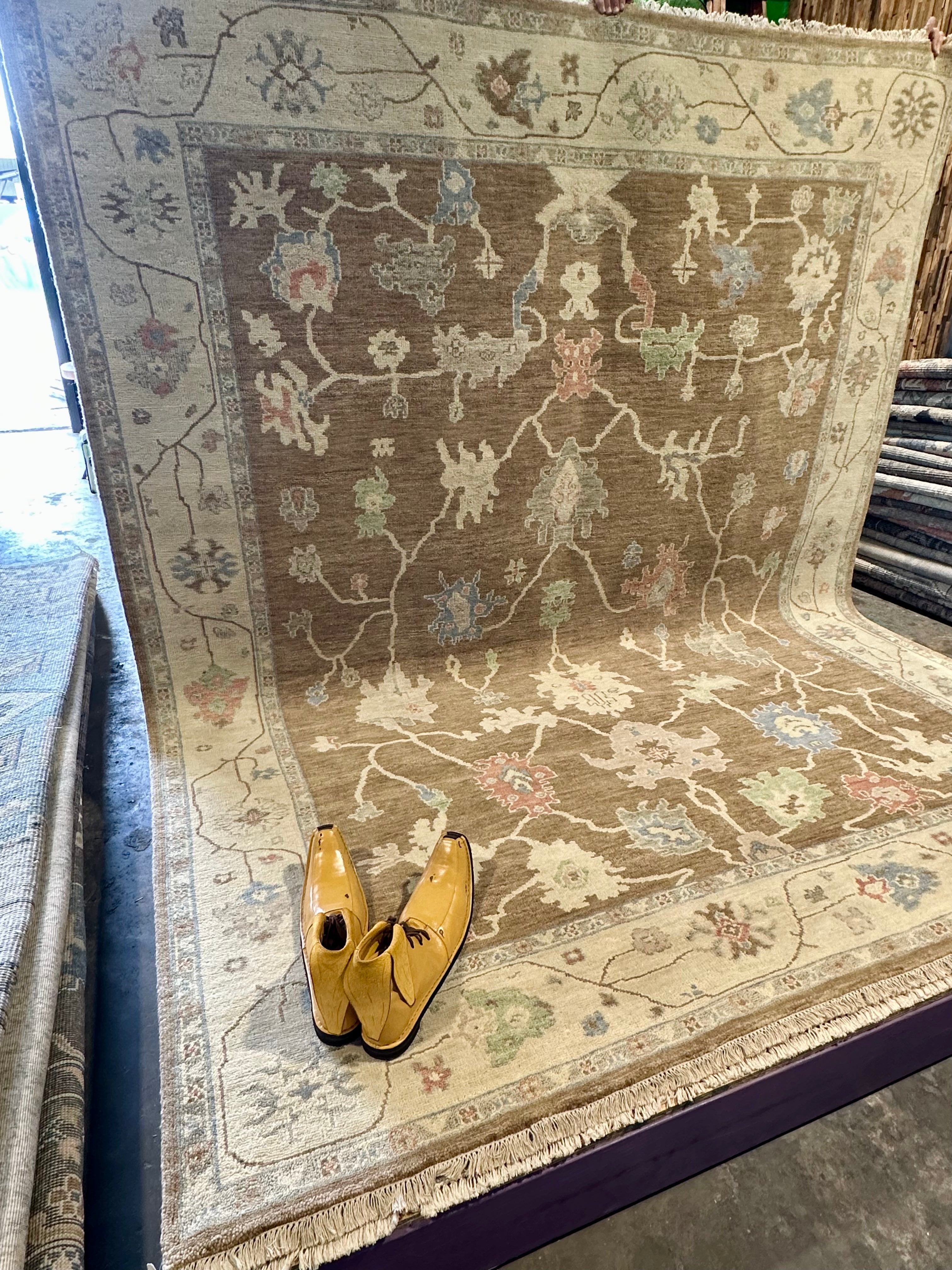 Susan Ross 8x9.9  Brown and Tan Hand-Knotted Oushak Rug