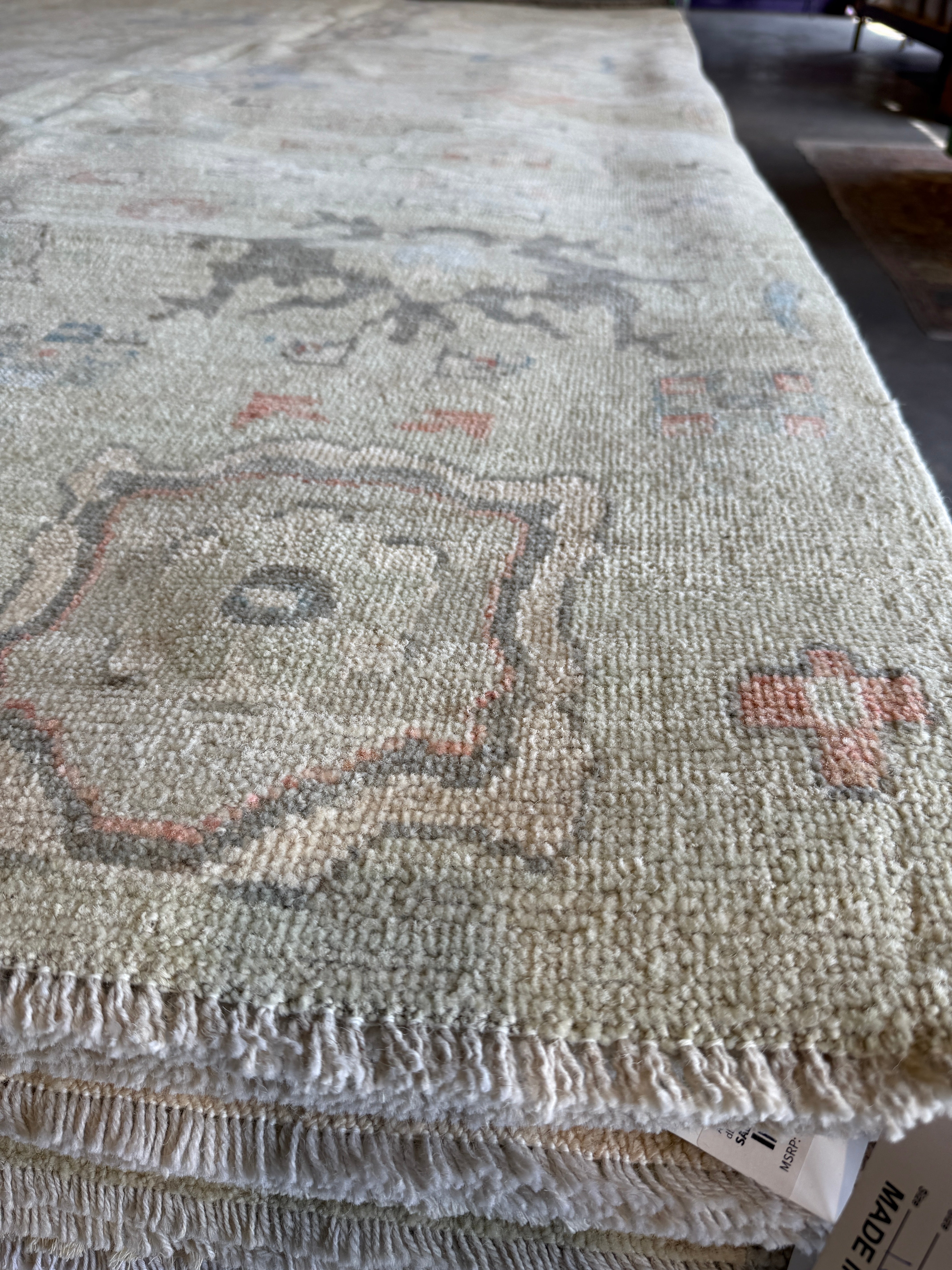Samantha Seehorn 8.10x12.1 Light Green Hand-Knotted Whitewashed Oushak