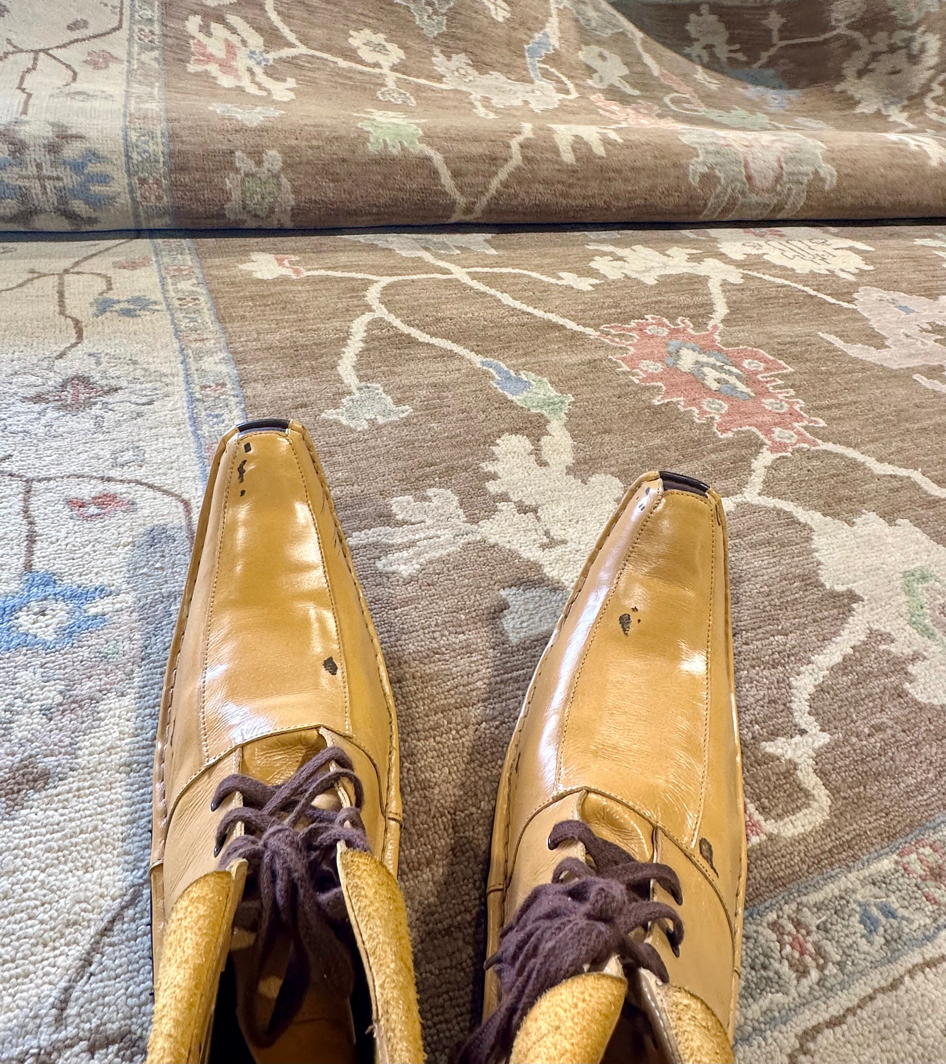 Susan Ross 8x9.9  Brown and Tan Hand-Knotted Oushak Rug