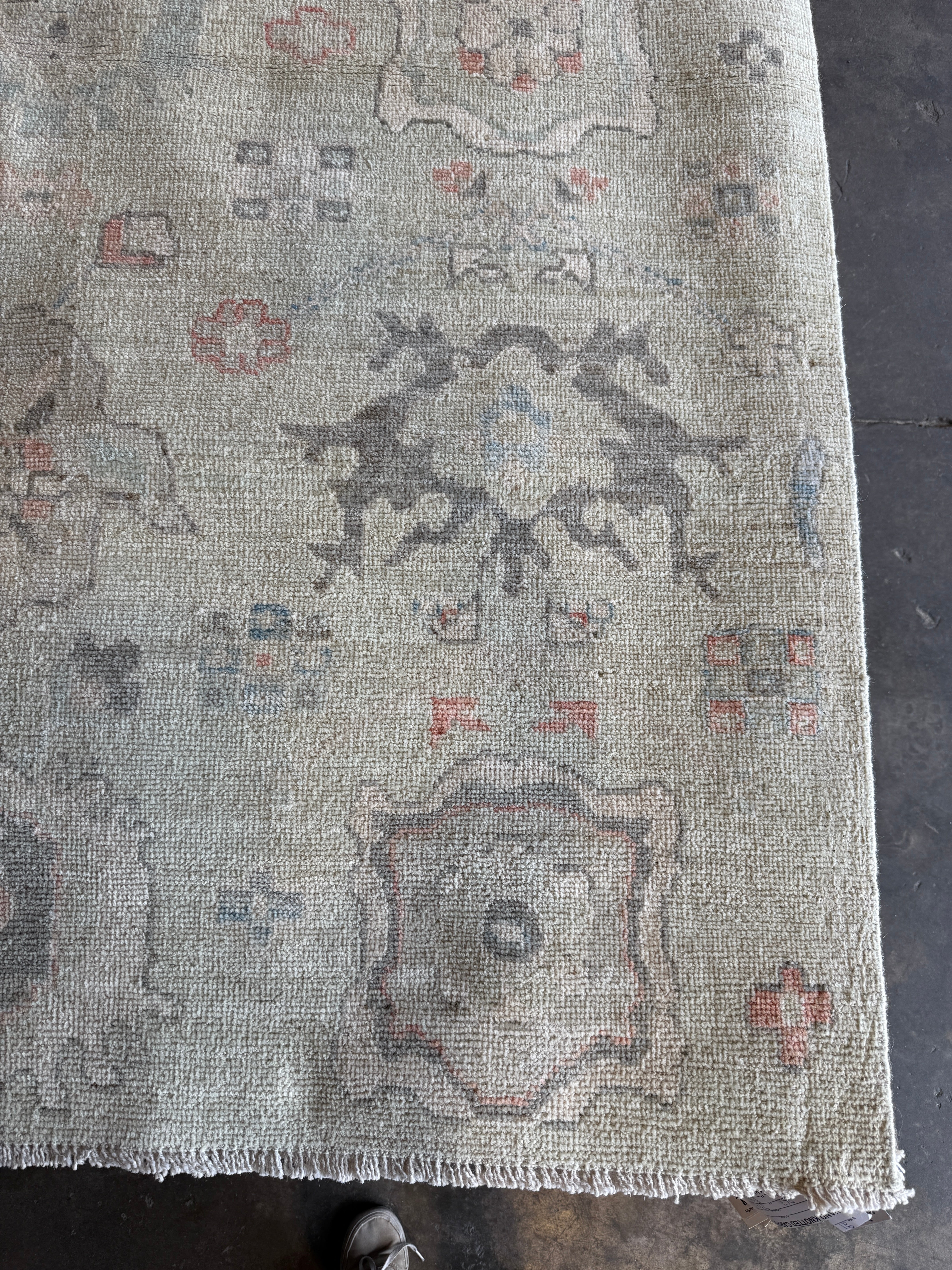 Samantha Seehorn 8.10x12.1 Light Green Hand-Knotted Whitewashed Oushak