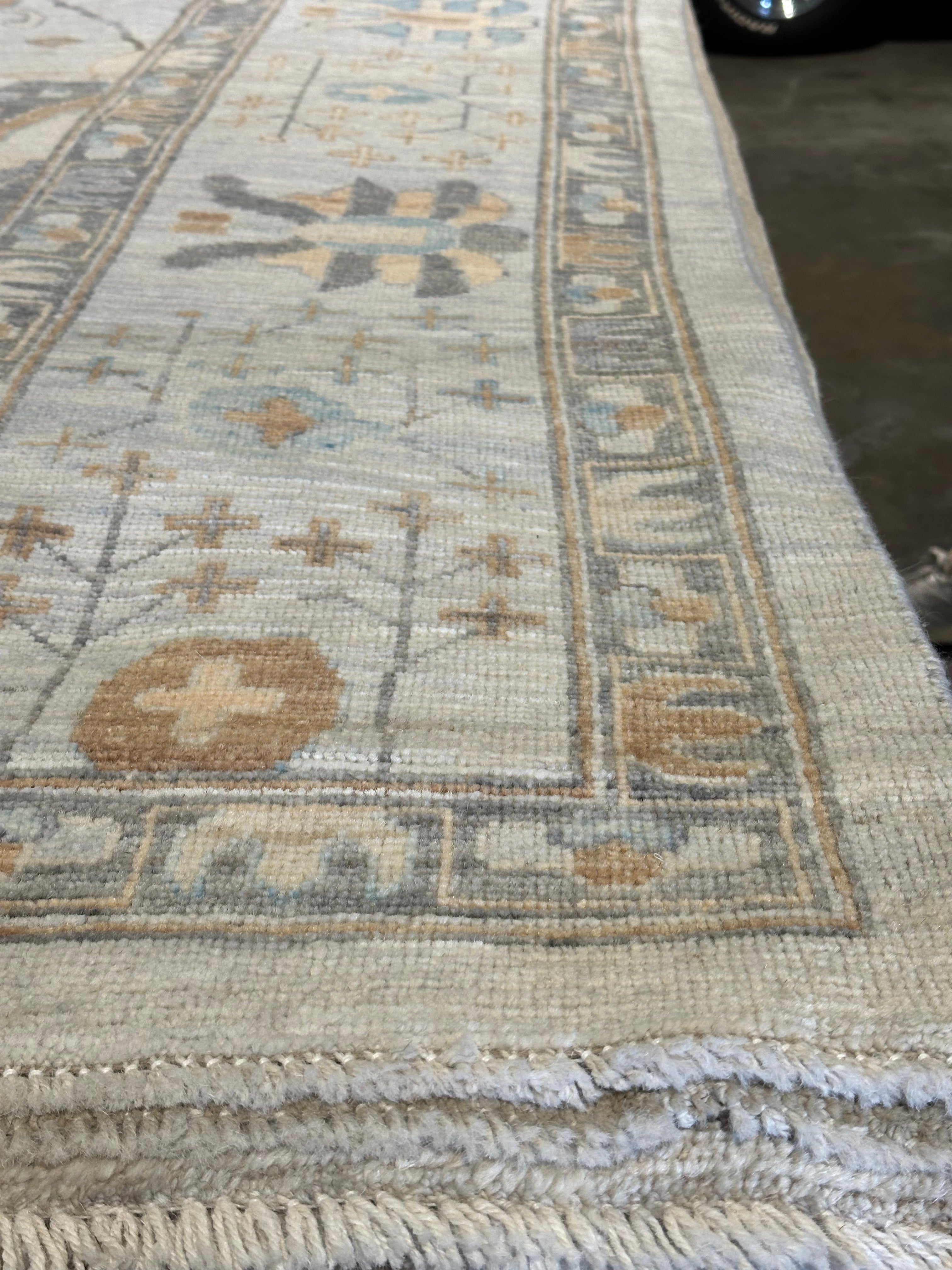 Jennifer Kydd 9.8x14.10 Blue Whitewashed Hand-Knotted Oushak