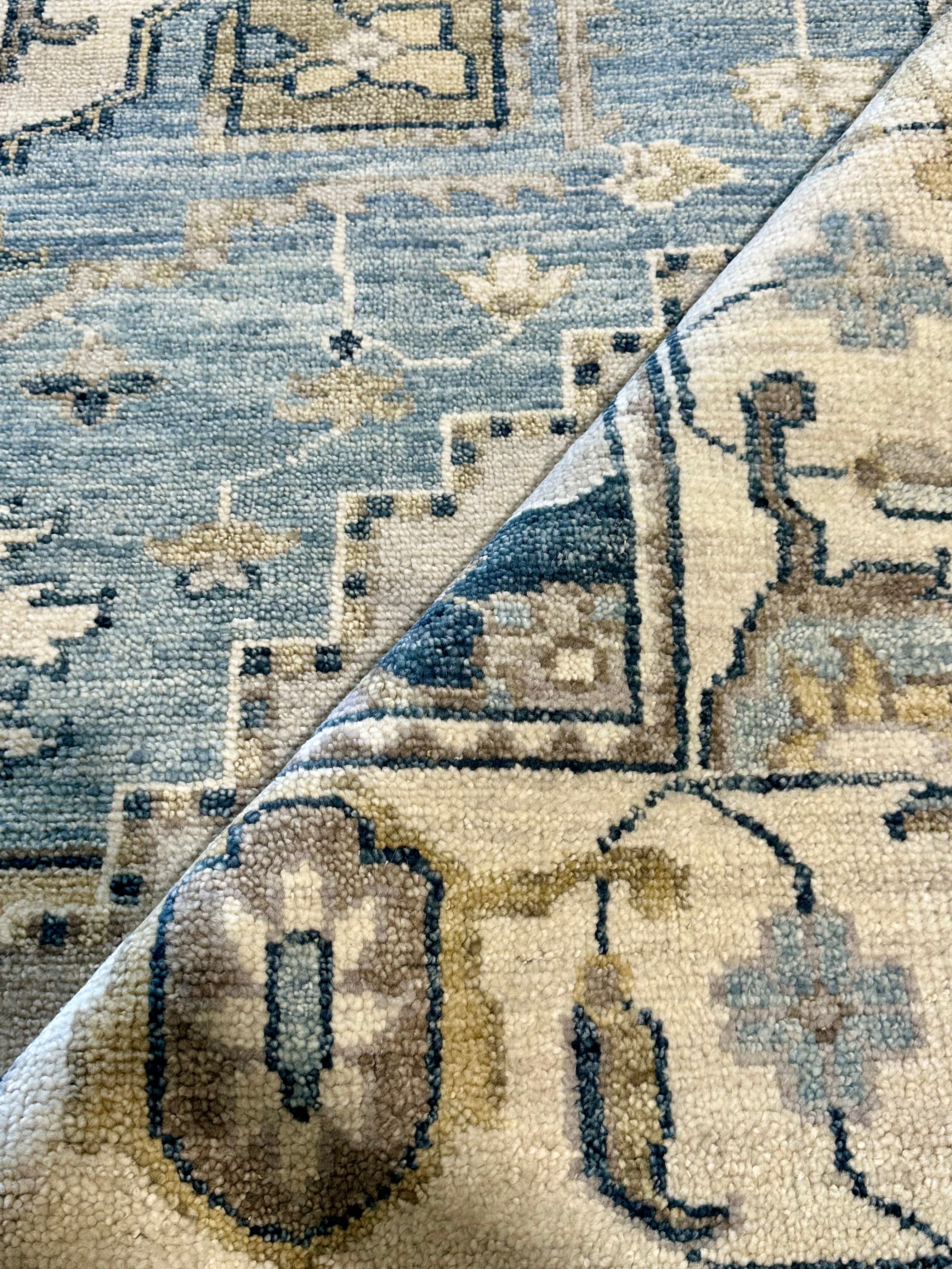 Gabriella 8x9.9  Aqua and Ivory Hand-Knotted Oushak Rug
