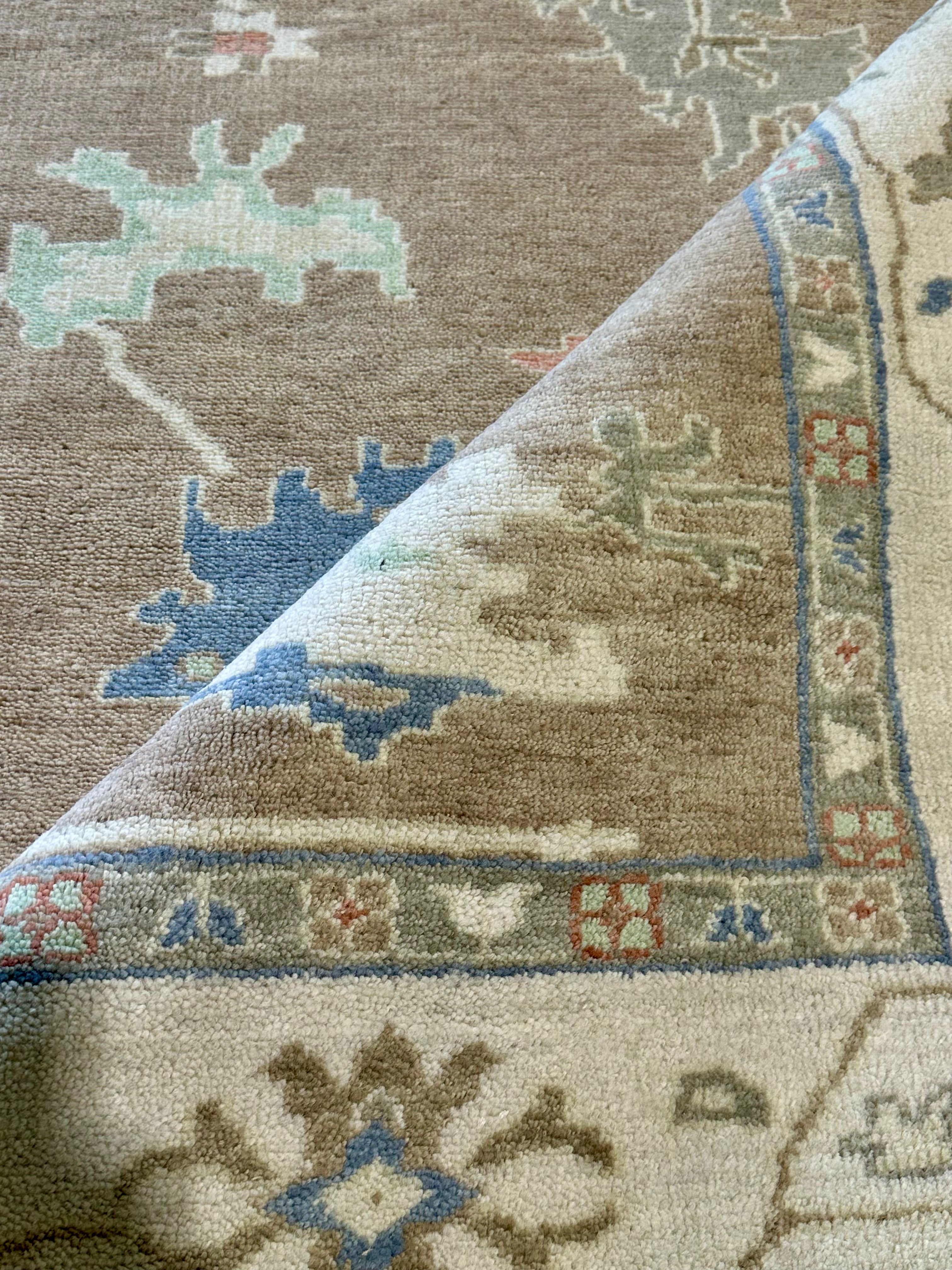 Helen Seinfeld 8.6x10  Brown and Tan Hand-Knotted Oushak Rug