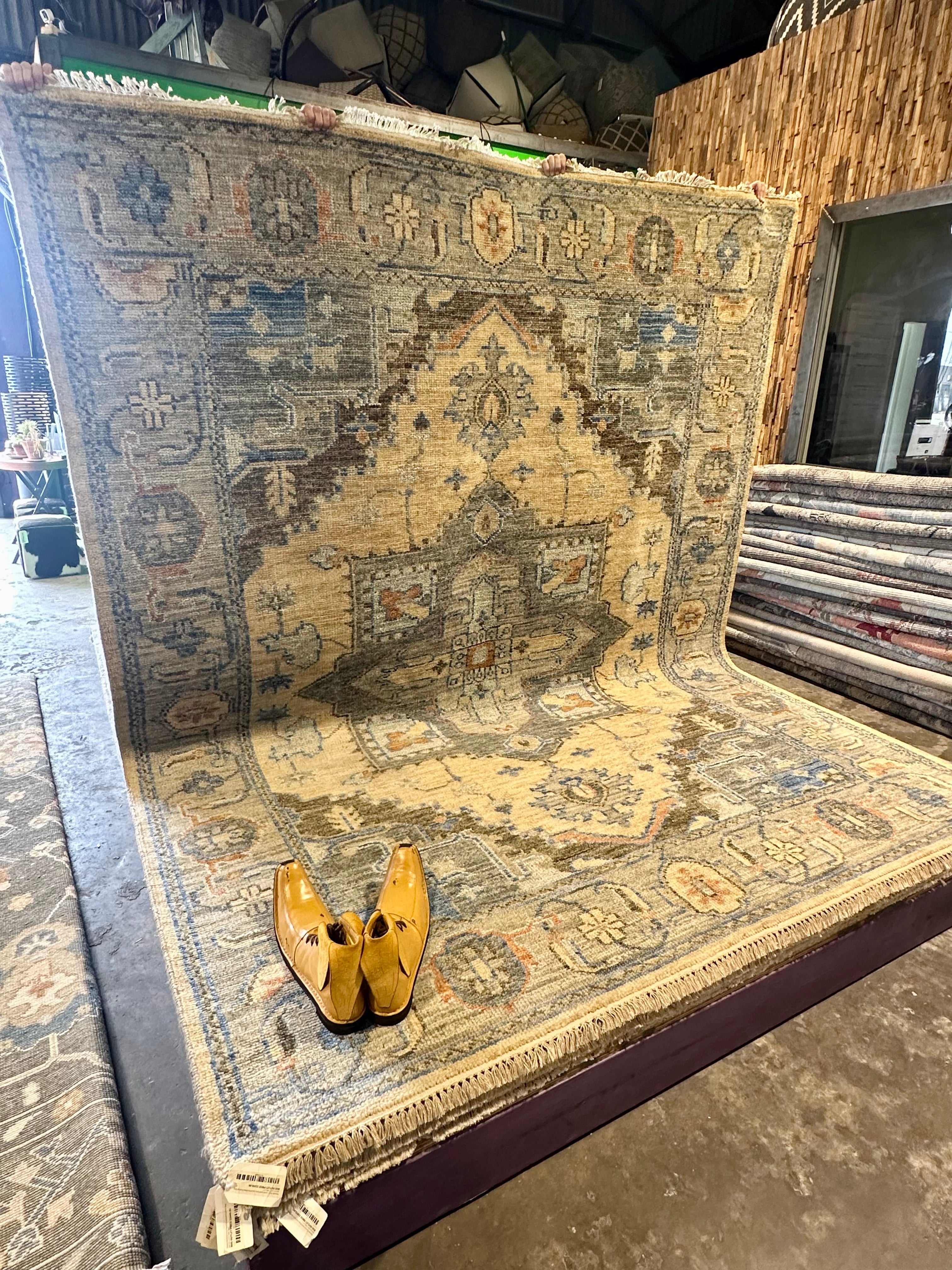 Melodia 8x10 Camel and Grey Hand-Knotted Oushak Rug