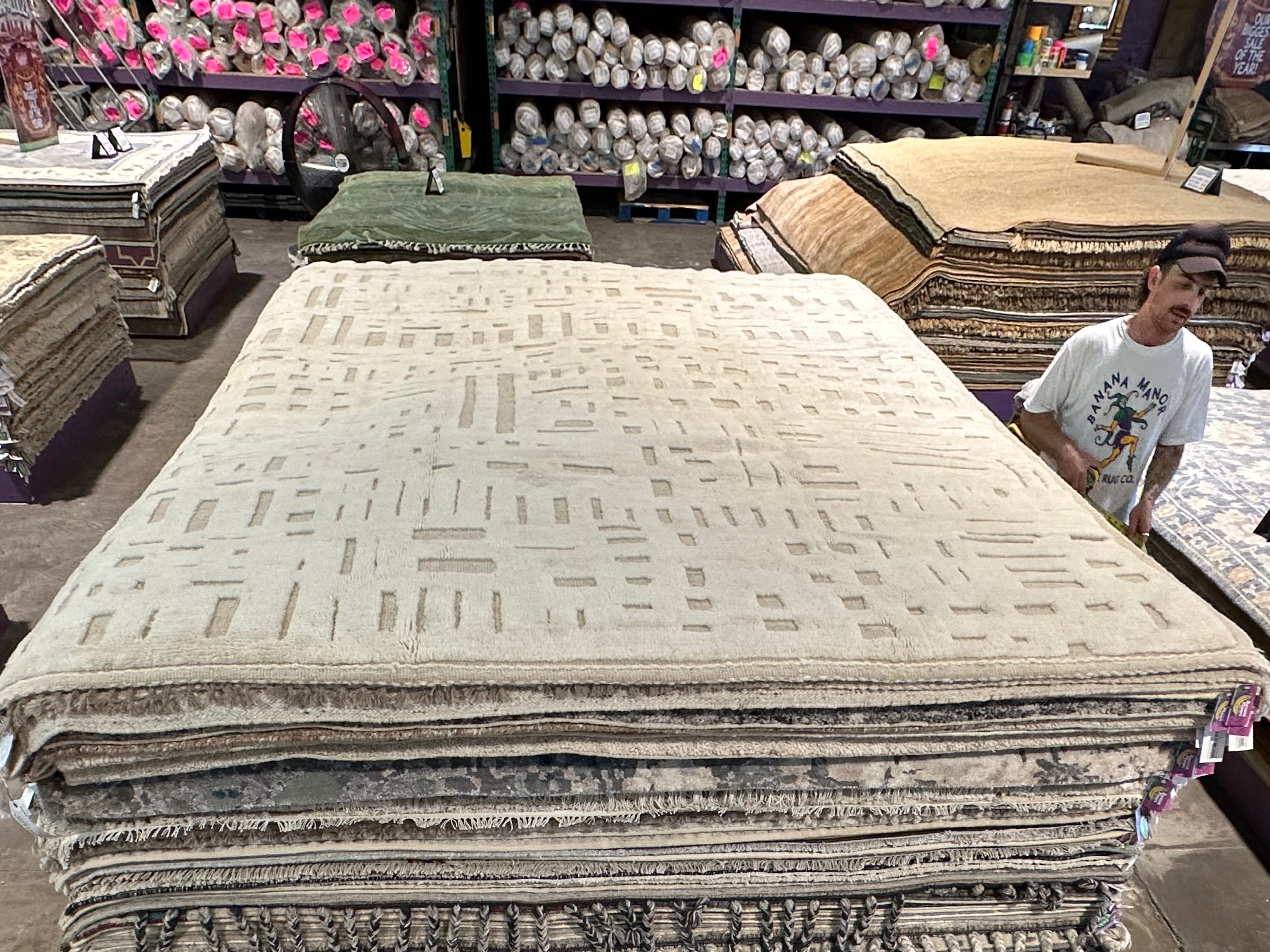 Viktor Lee 9.4x12.1 Cream Hand-Knotted Afghani Moroccan Style Rug