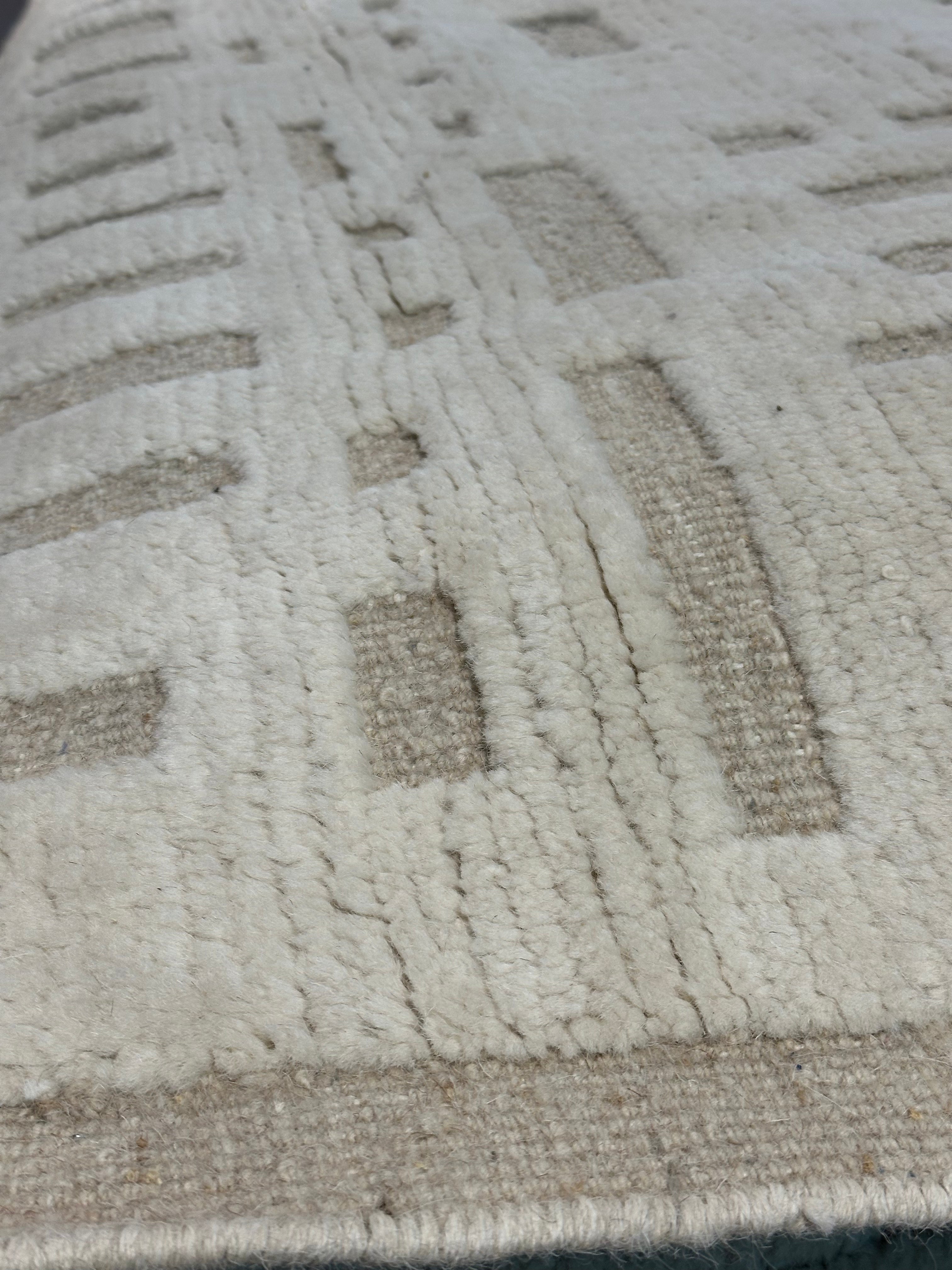 Viktor Lee 9.4x12.1 Cream Hand-Knotted Afghani Moroccan Style Rug