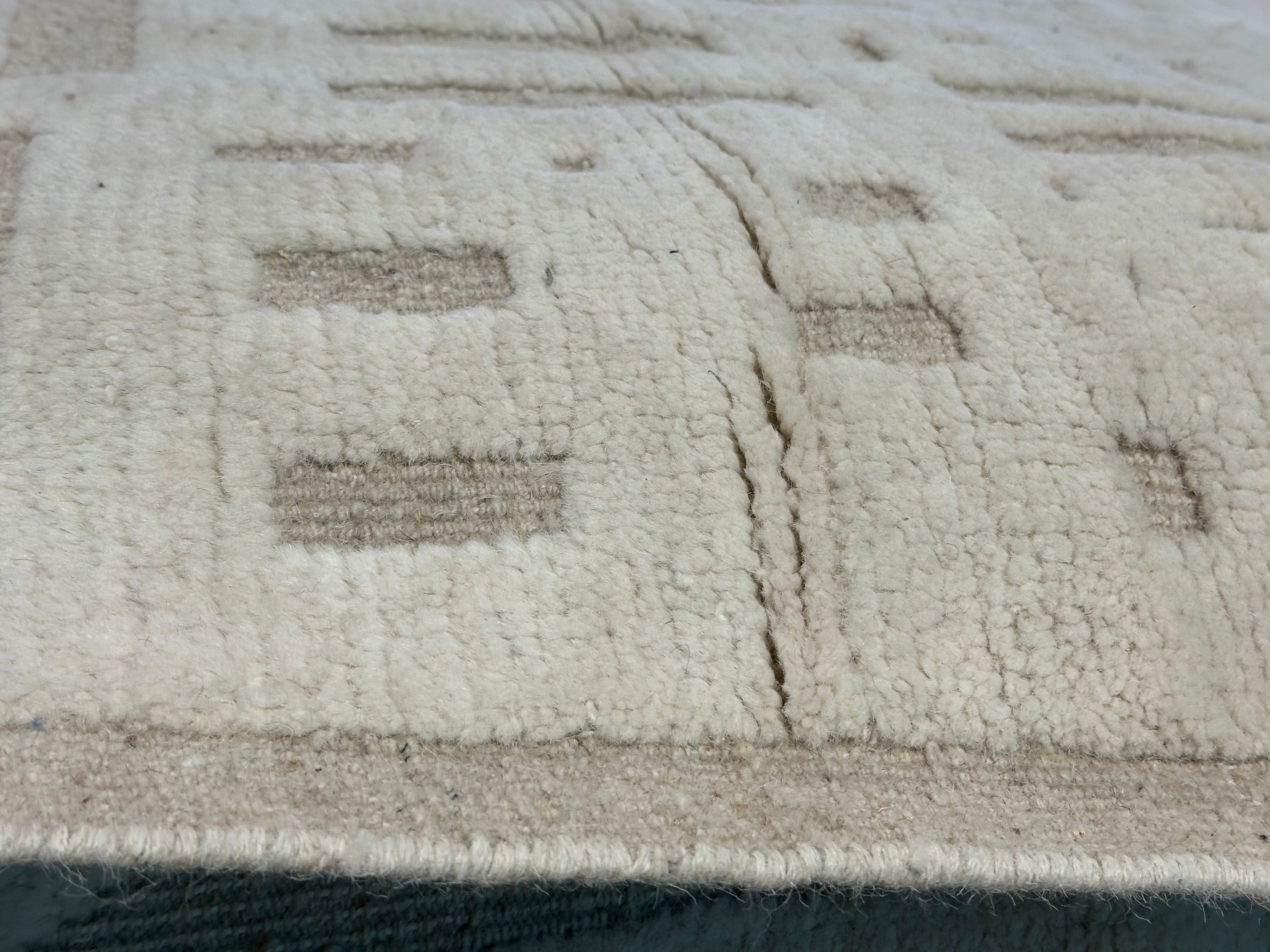 Viktor Lee 9.4x12.1 Cream Hand-Knotted Afghani Moroccan Style Rug