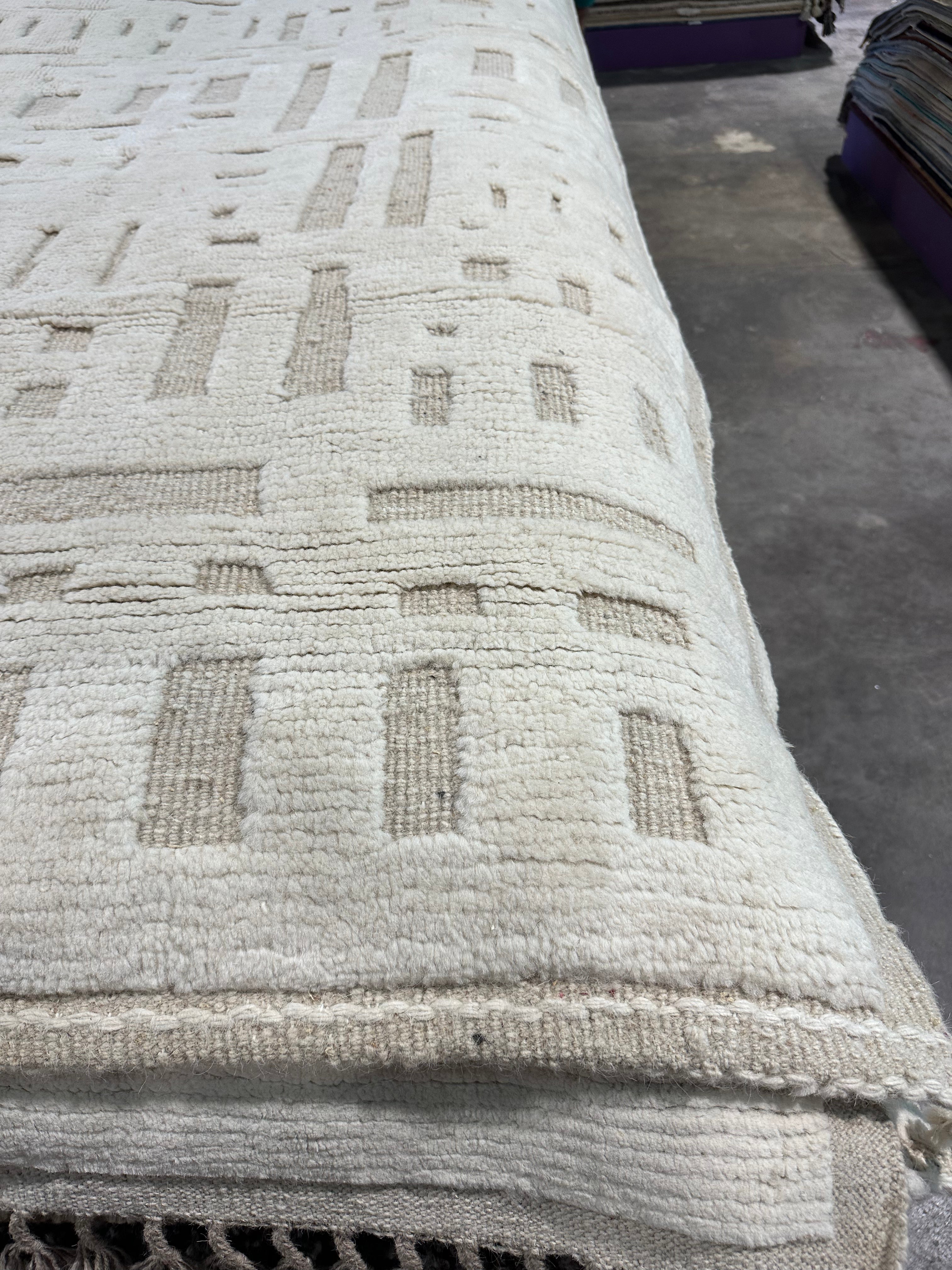 Viktor Lee 9.4x12.1 Cream Hand-Knotted Afghani Moroccan Style Rug