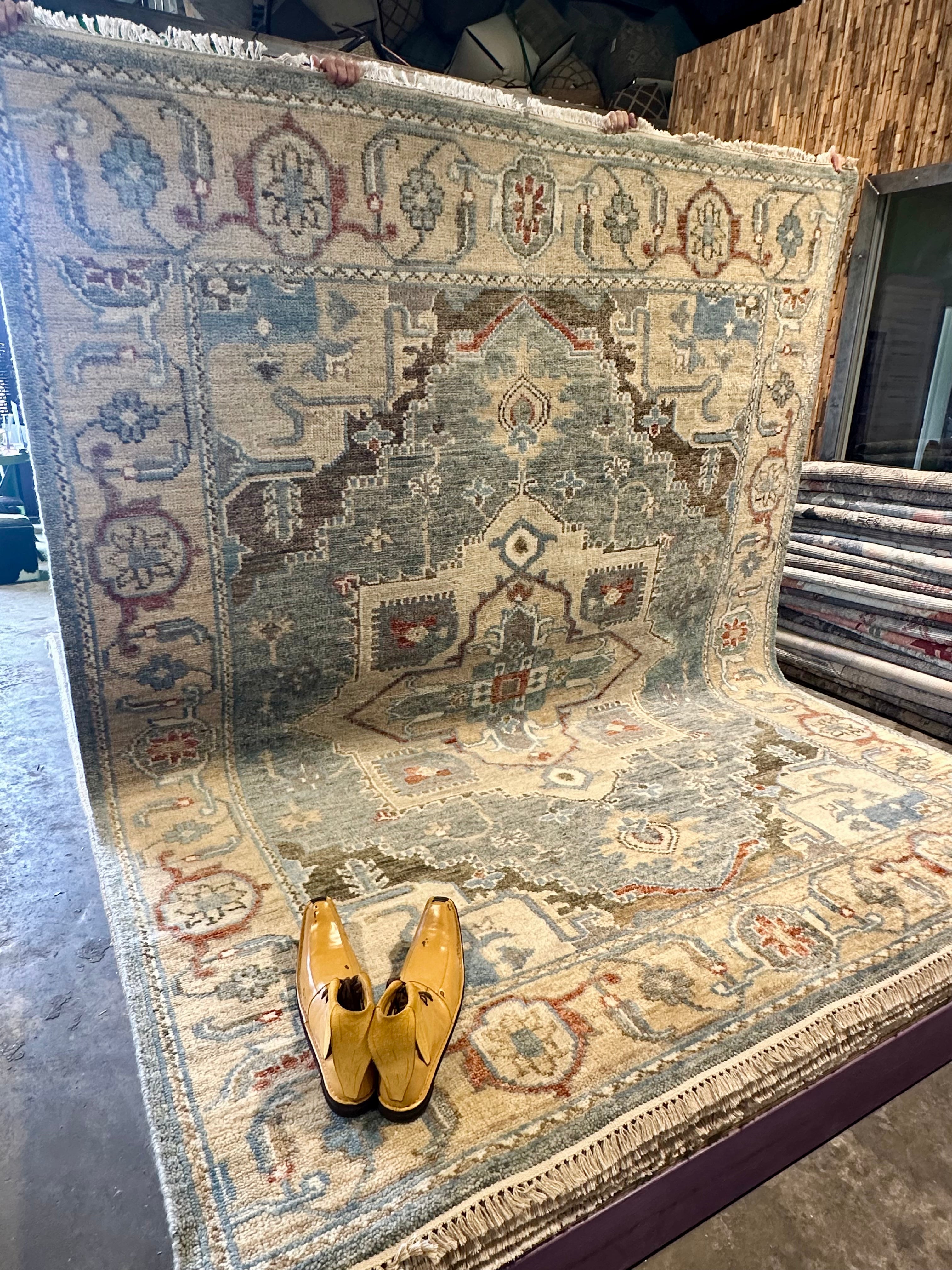 Rihanna 8x10 Light Blue and Cream Hand-Knotted Oushak Rug