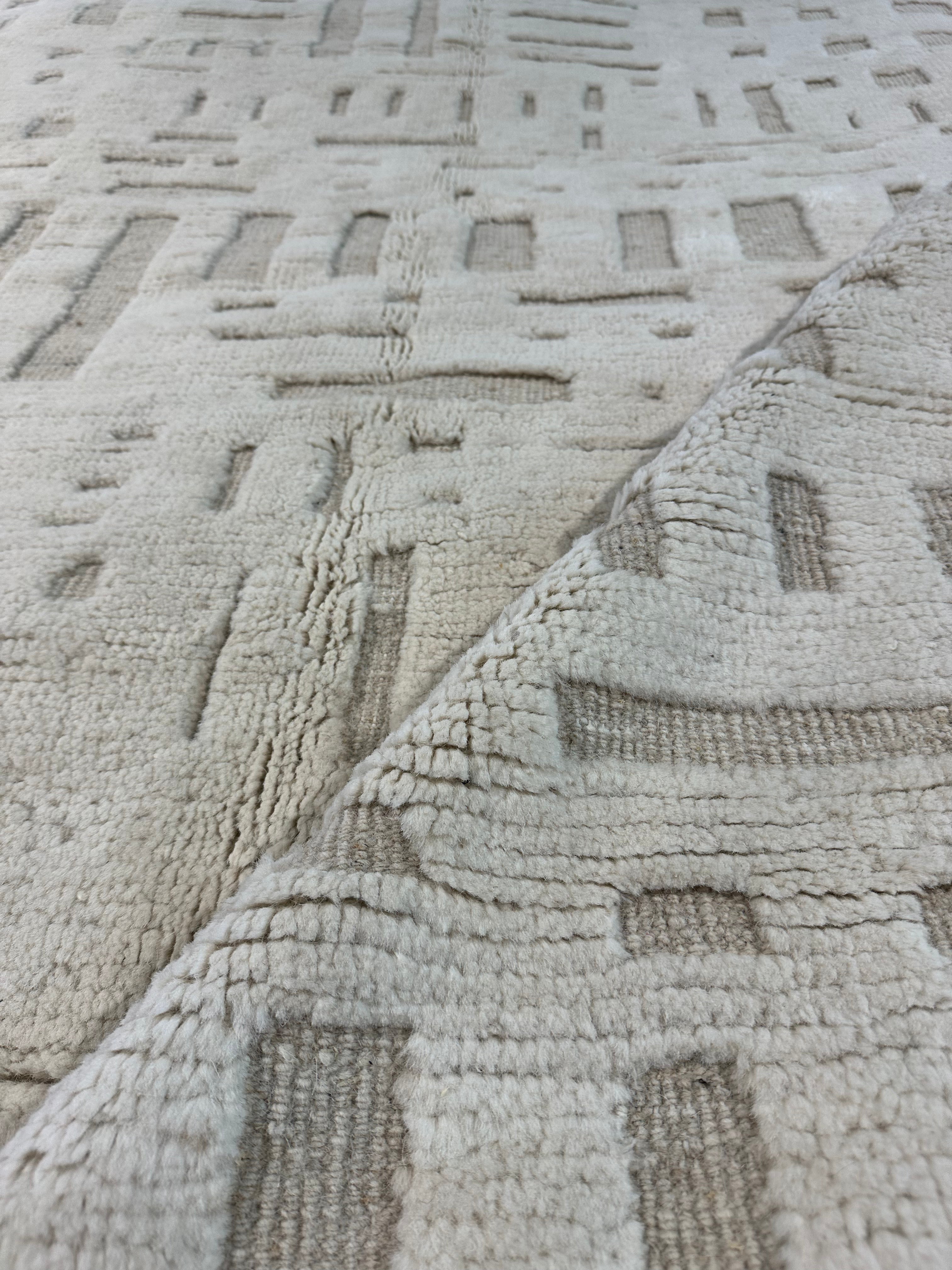 Viktor Lee 9.4x12.1 Cream Hand-Knotted Afghani Moroccan Style Rug
