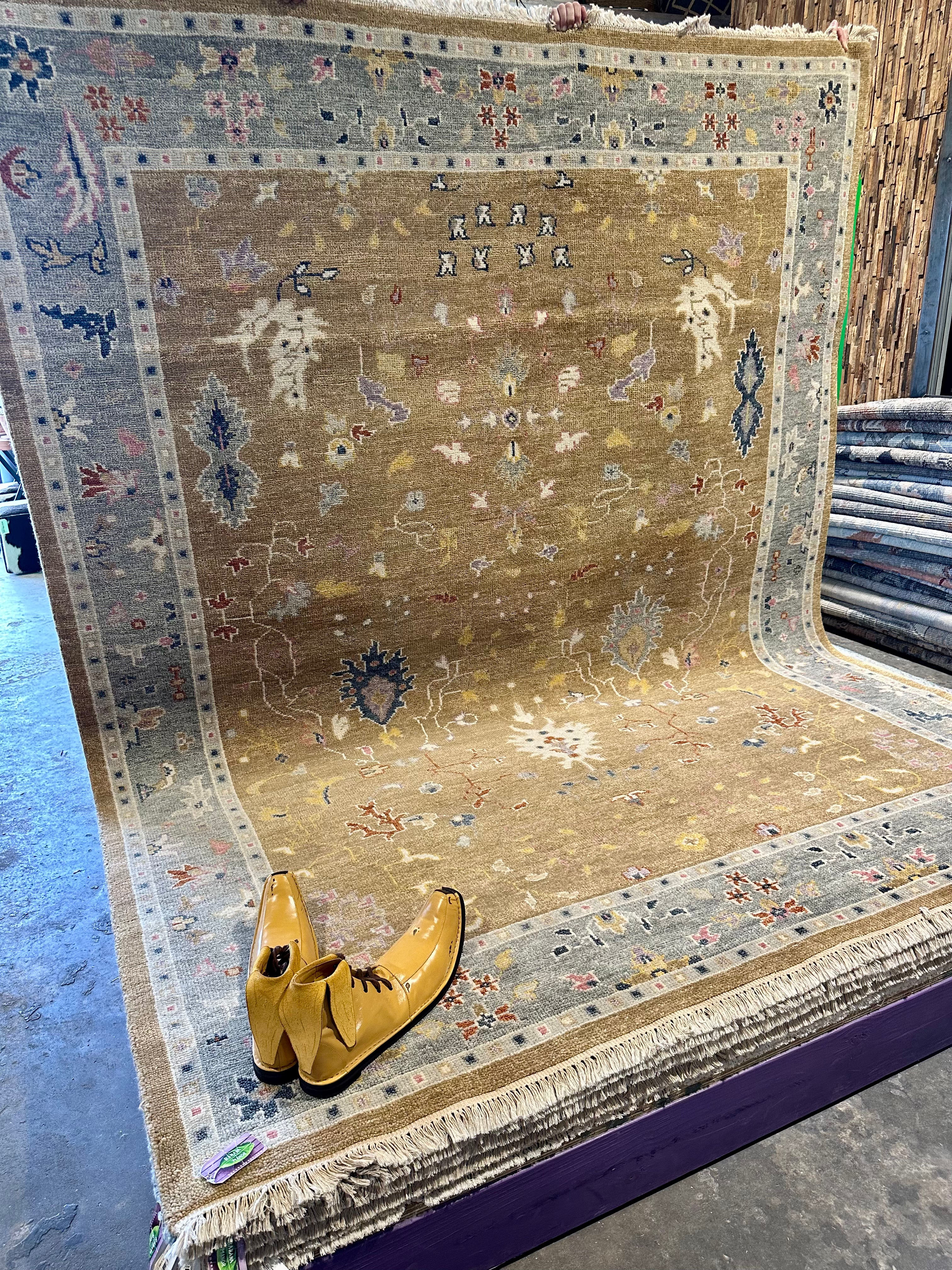 Jasmine 8x9.9 Gold and Grey Hand-Knotted Oushak Rug