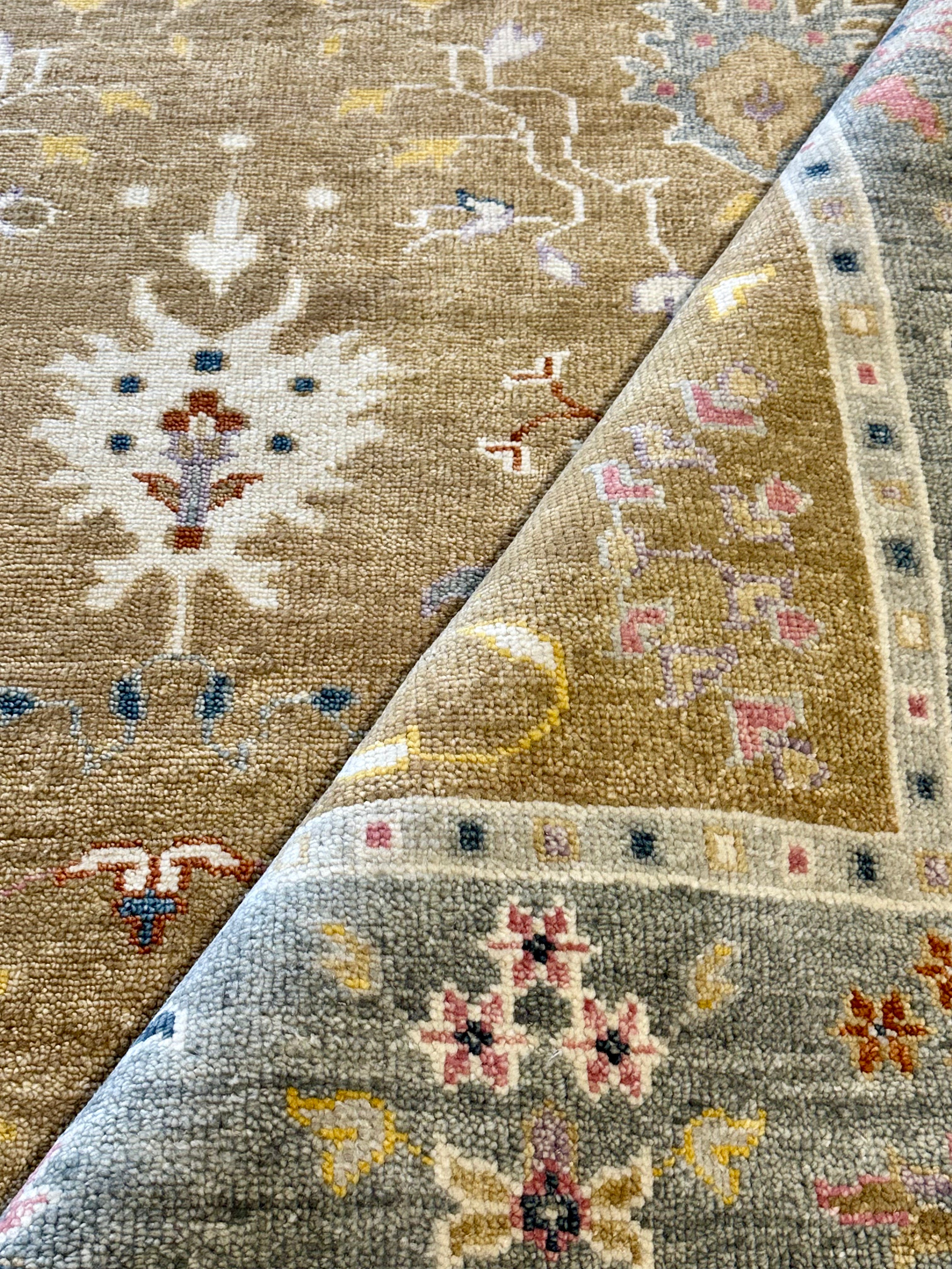 Jasmine 8x9.9 Gold and Grey Hand-Knotted Oushak Rug