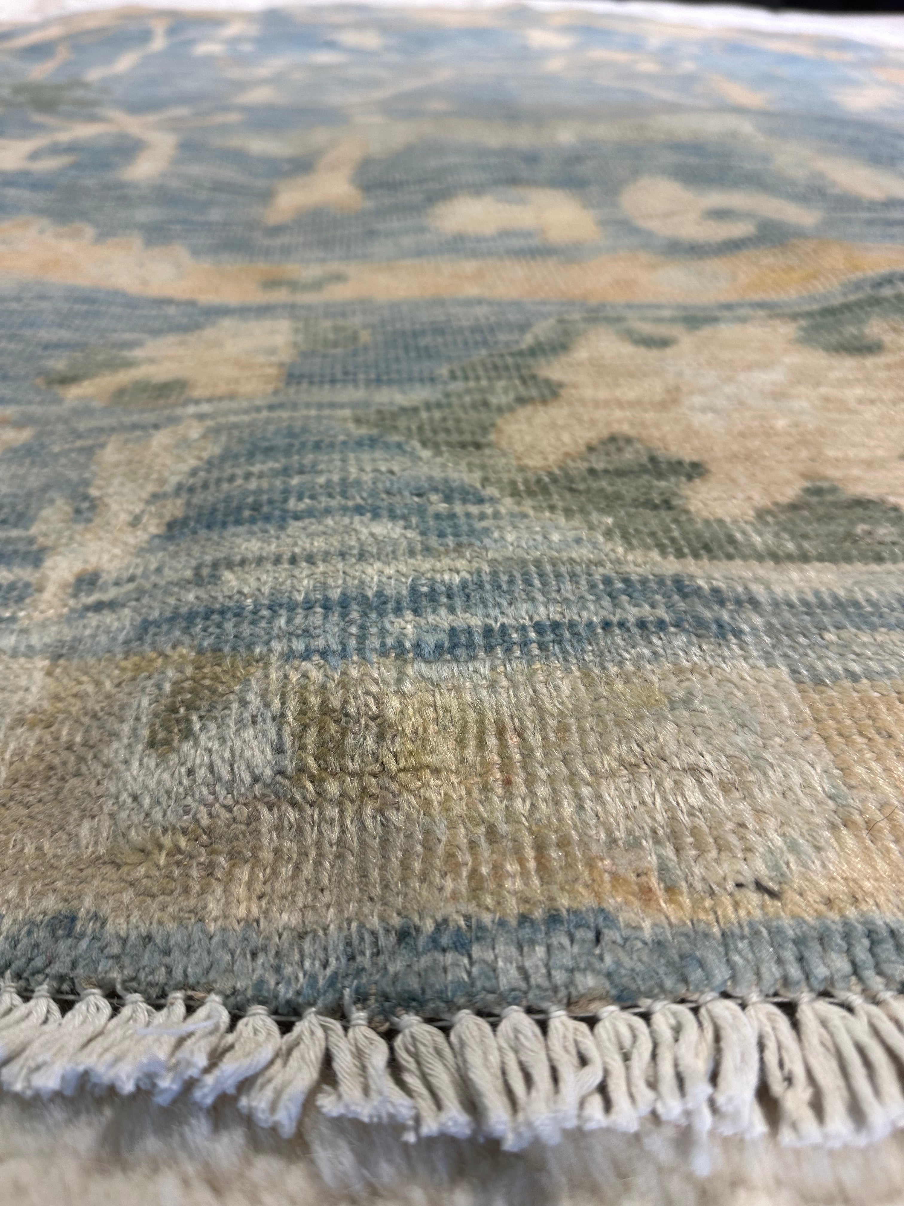 Marlene Campbell 8x8 Round Blue Whitewashed Hand-Knotted Oushak