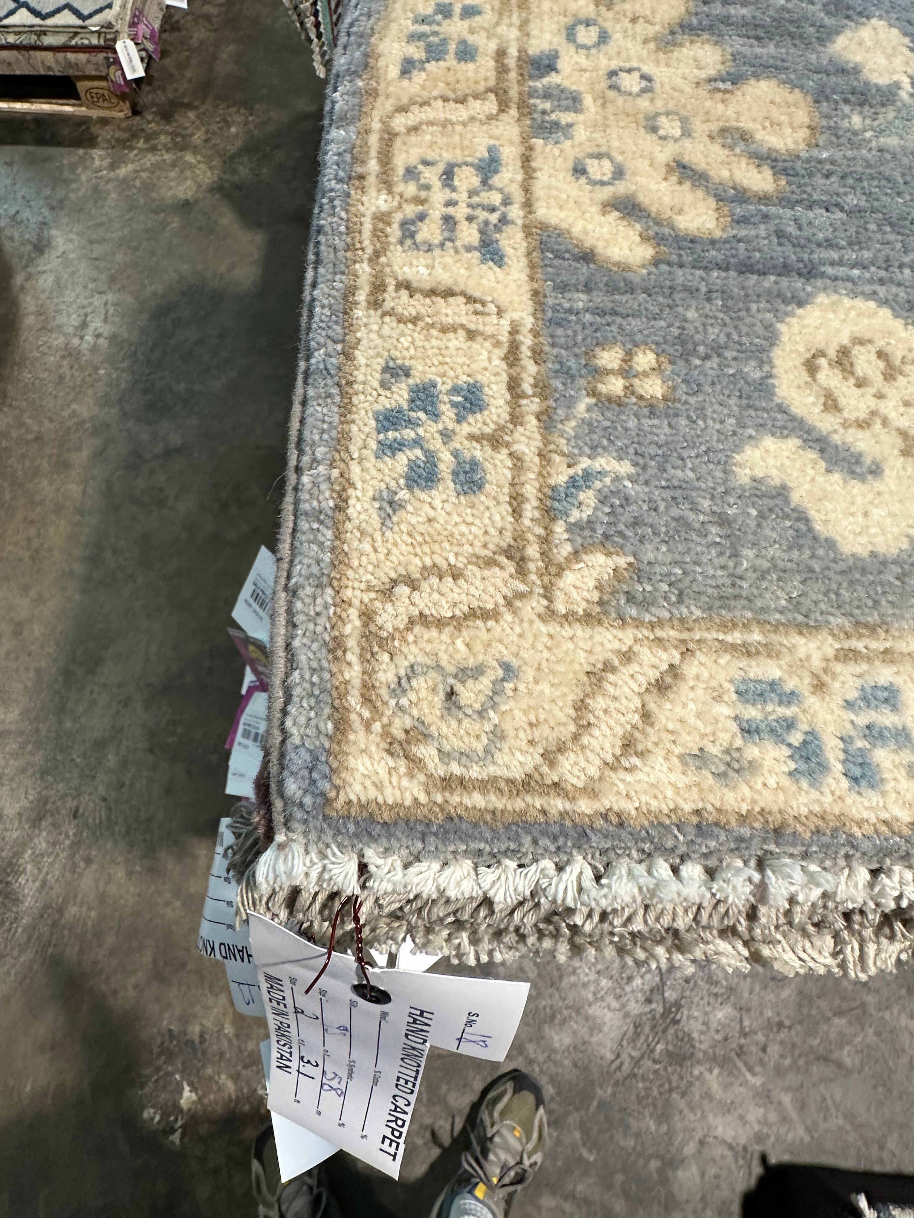 Elizabeth Moy 2x3.1 Blue Whitewashed Hand-Knotted Oushak