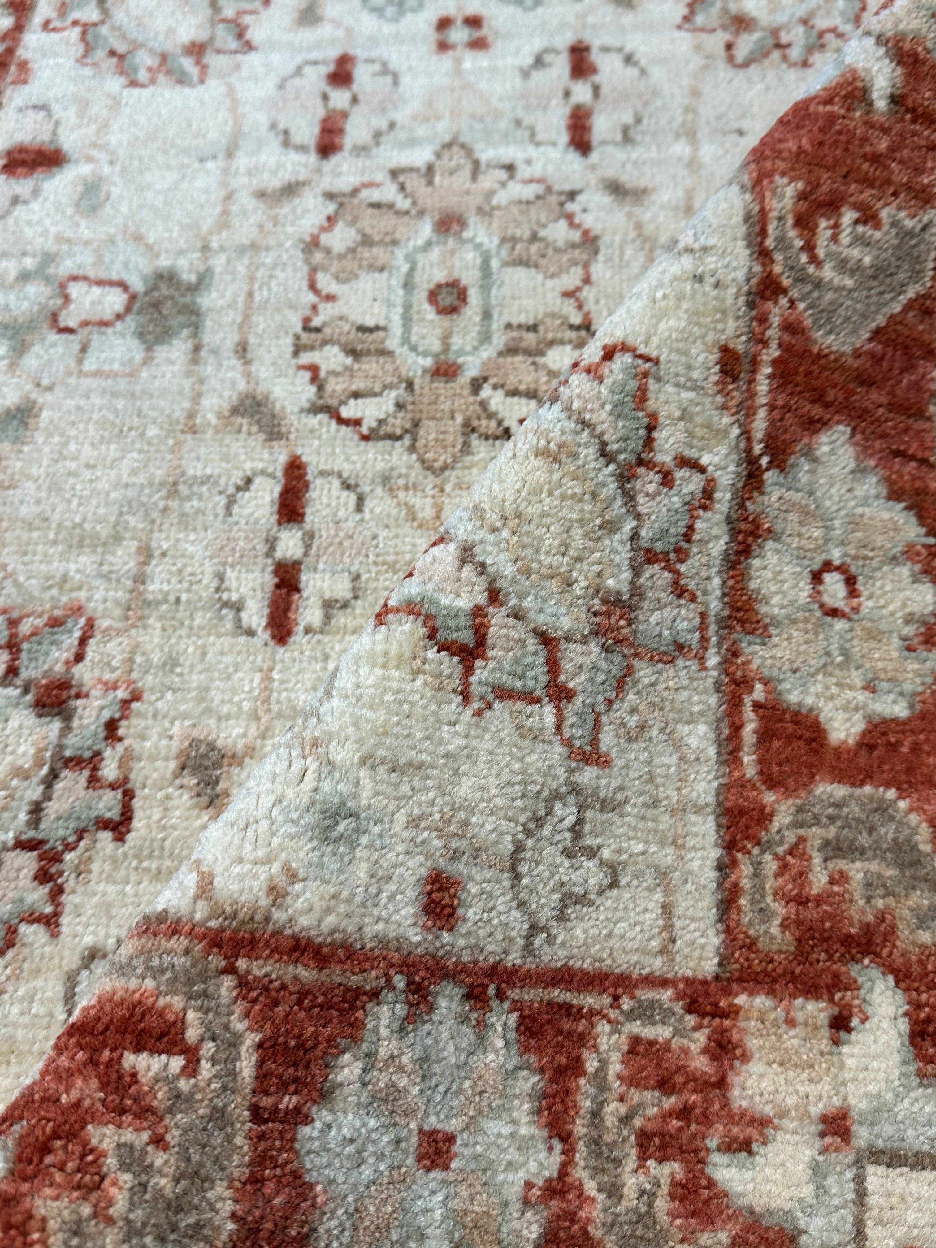 Janna MacDonald 2.1x2.11 Orange and Cream Hand-Knotted Oushak
