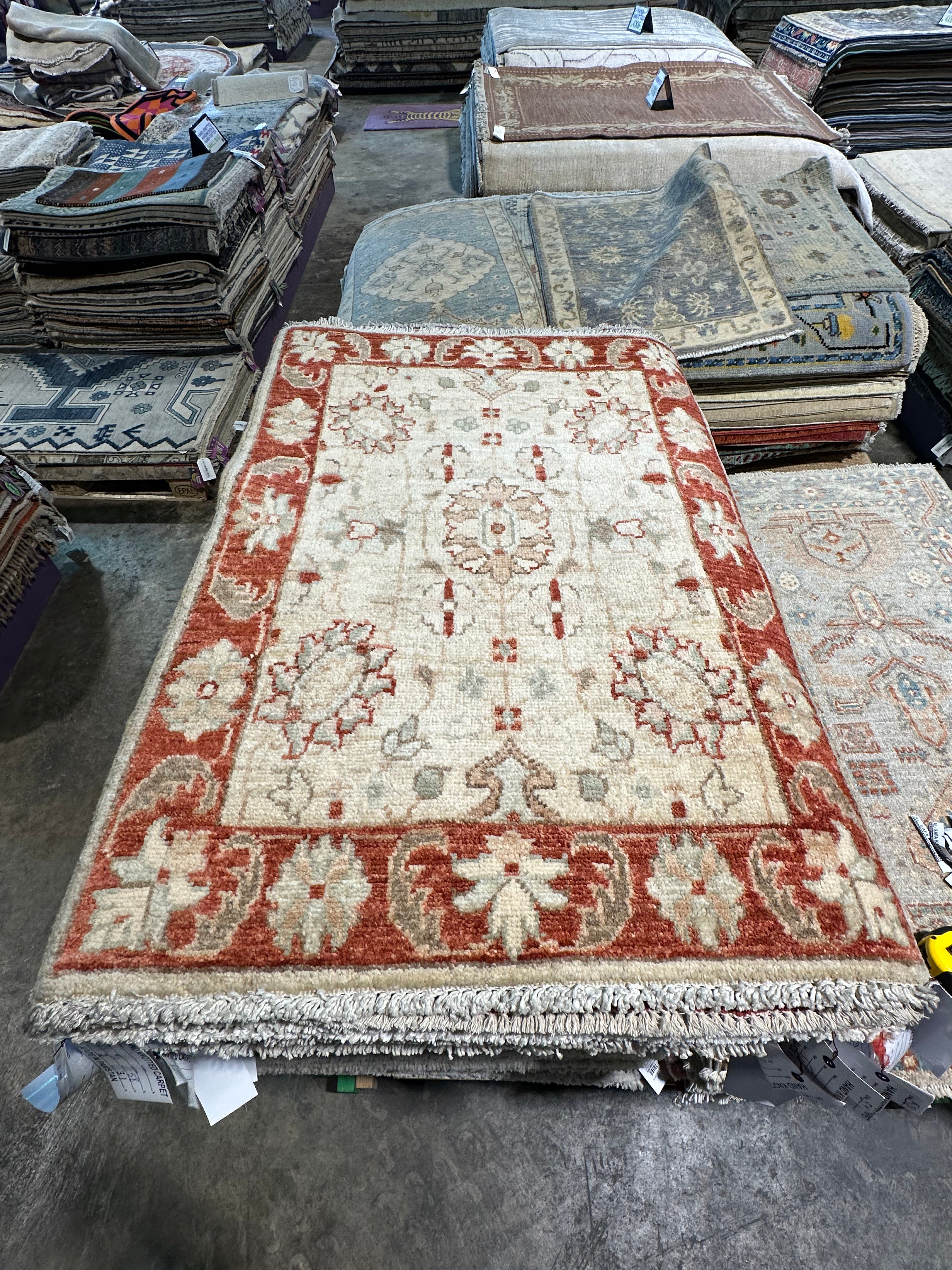 Janna MacDonald 2.1x2.11 Orange and Cream Hand-Knotted Oushak