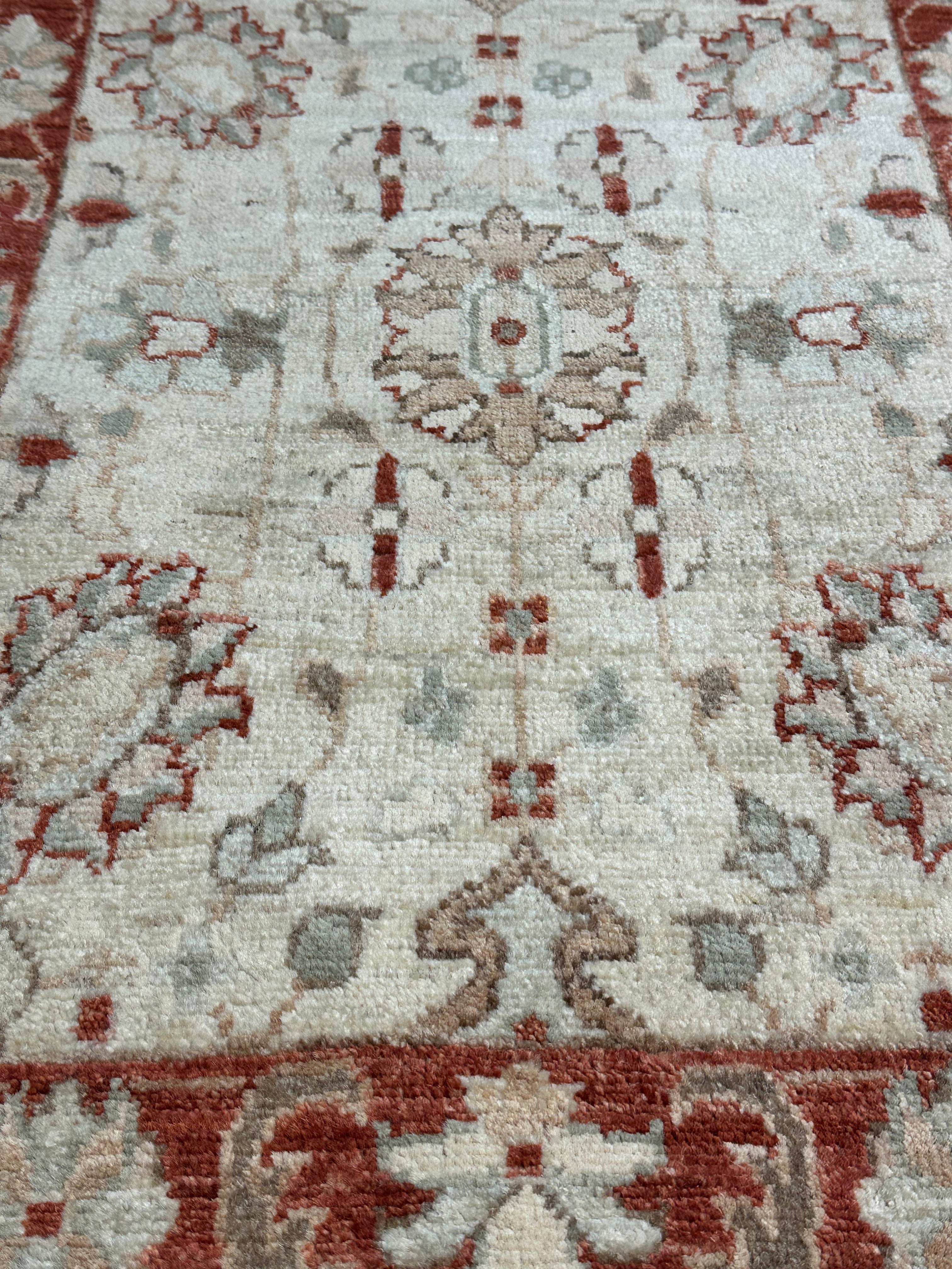 Janna MacDonald 2.1x2.11 Orange and Cream Hand-Knotted Oushak